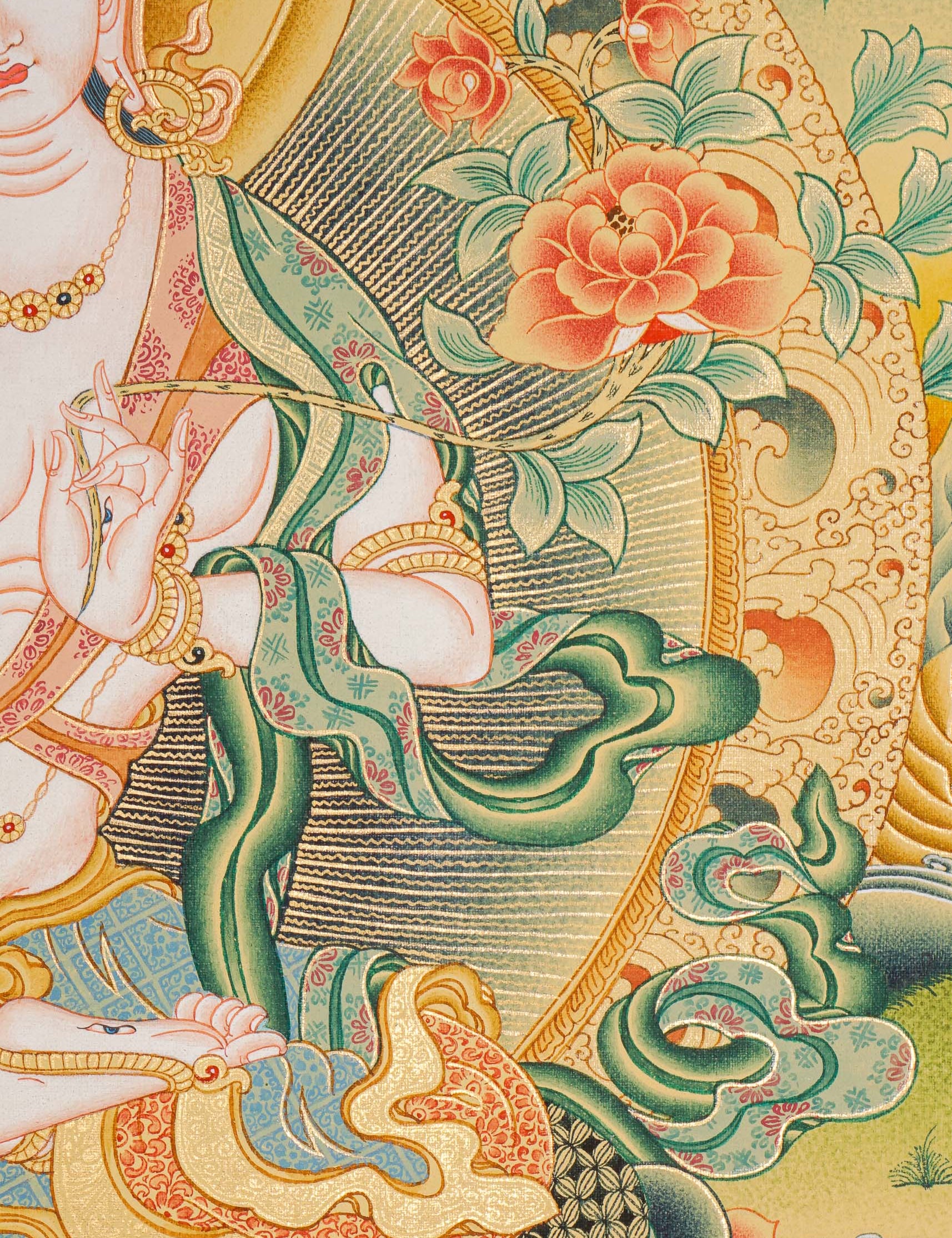 White Tara Thangka - Female deity painting