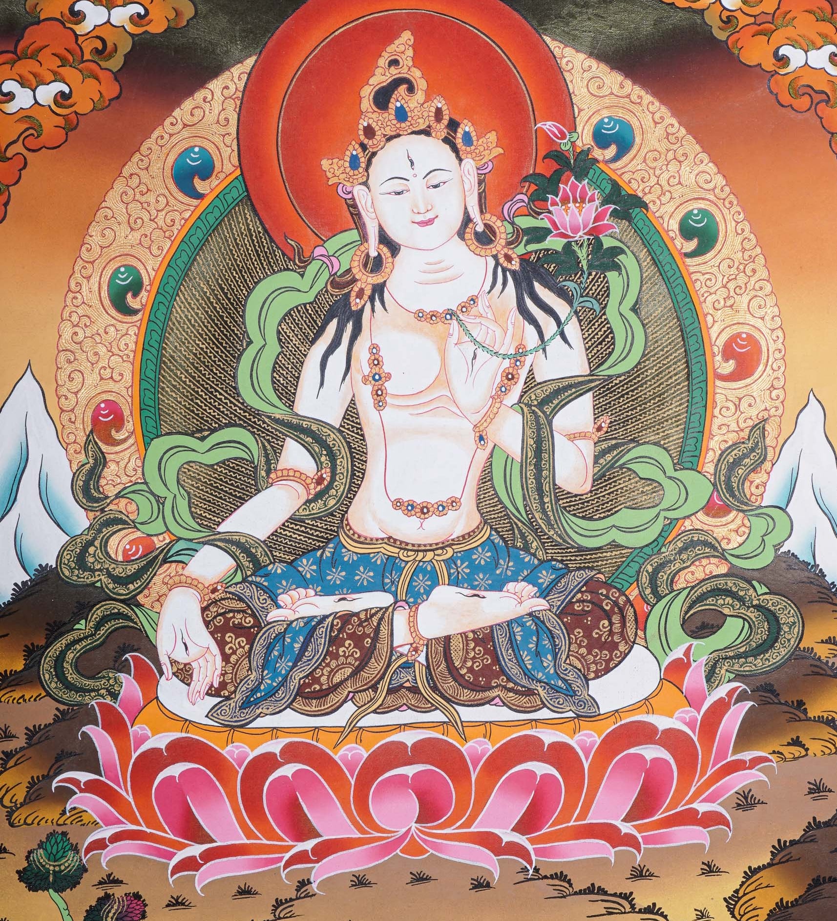 White Tara Thangka - Handpainted female deity