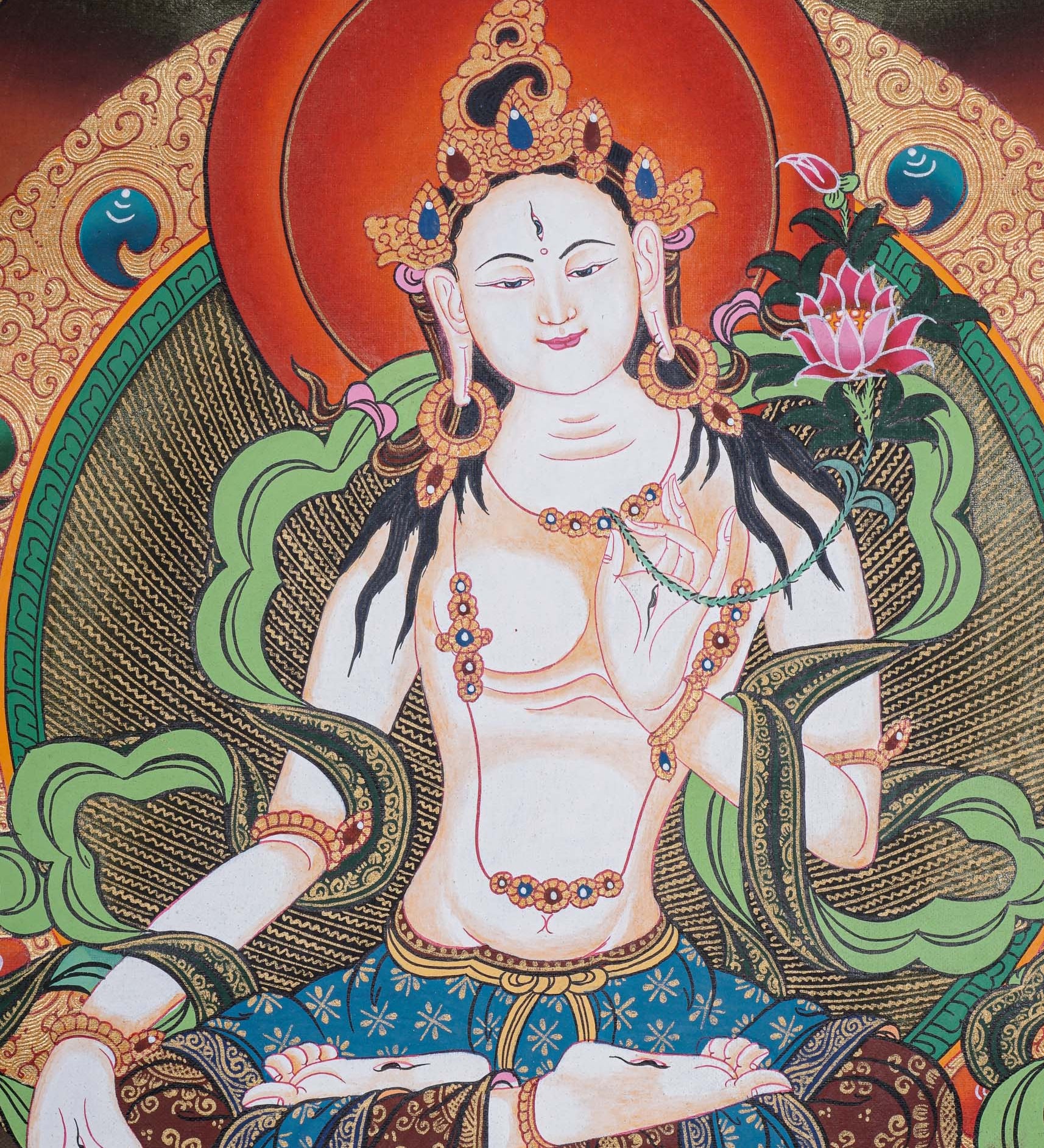 White Tara Thangka - Handpainted female deity