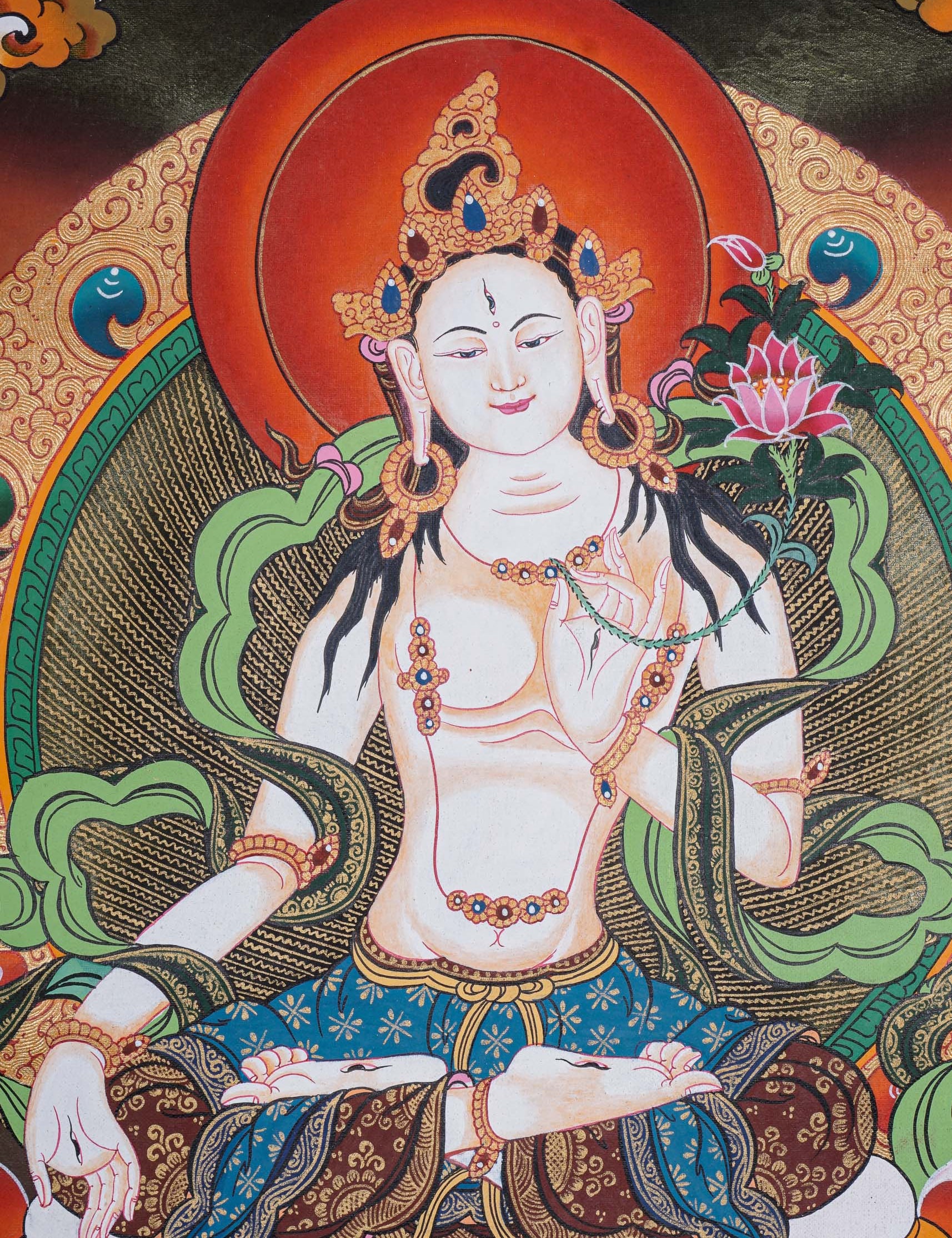 White Tara Thangka - Handpainted female deity