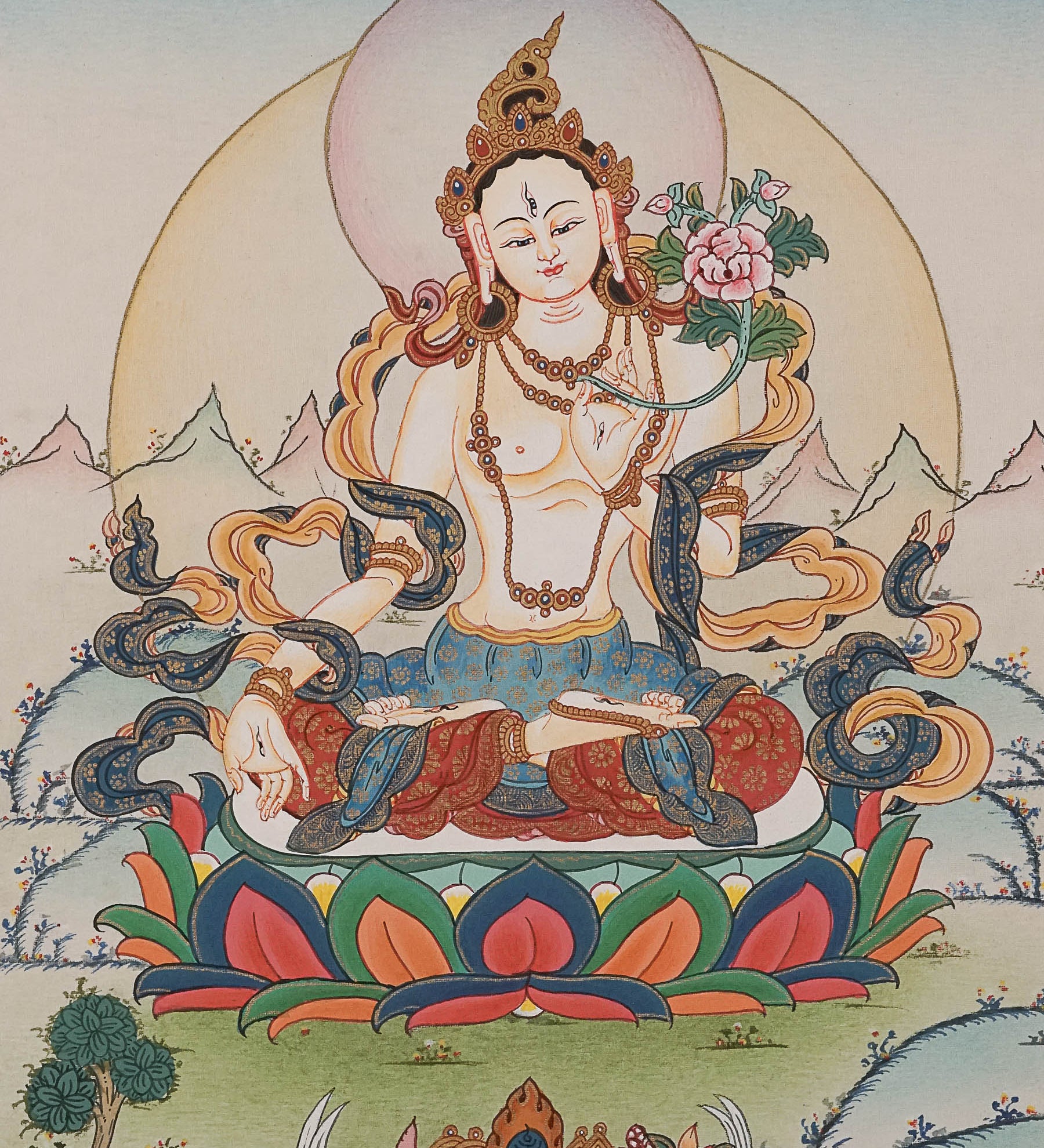 White Tara Thangka Painting - tibetan art
