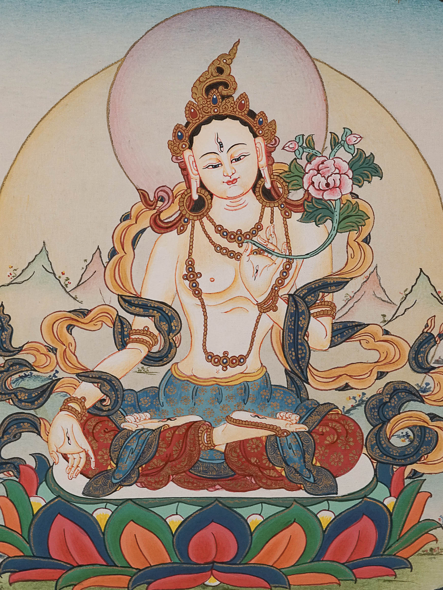 White Tara Thangka Painting - tibetan art