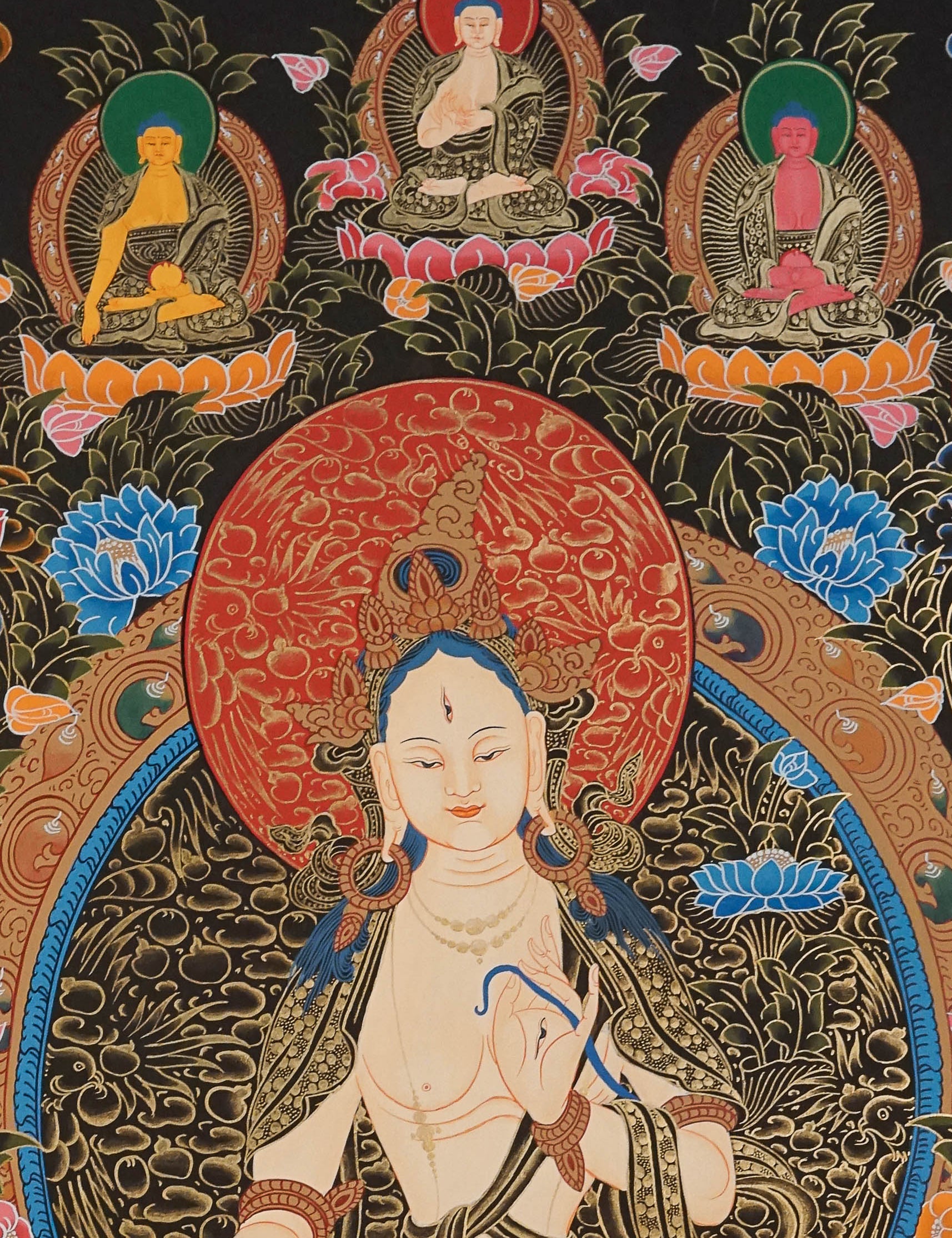 White Tara Thangka Painting for prayer and meditation.