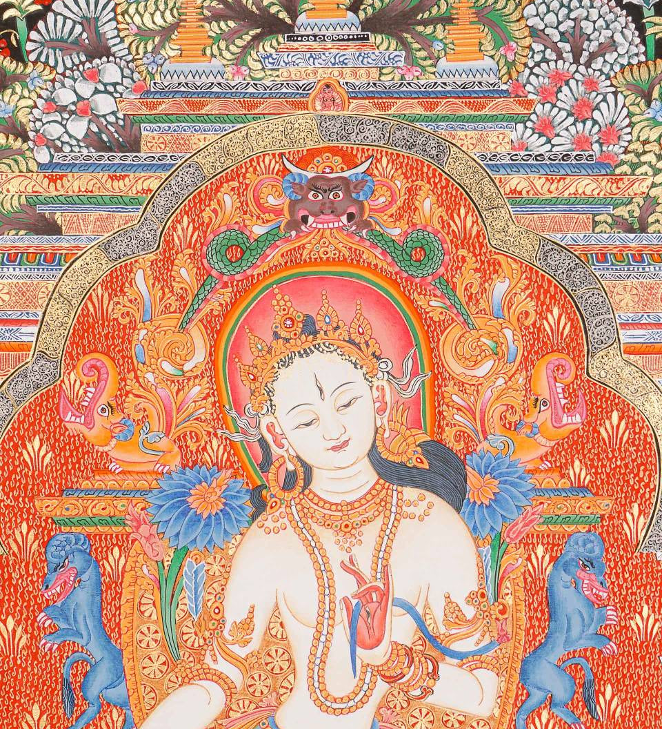 White Tara (Temple) Thangka Painting for prayer and meditation.