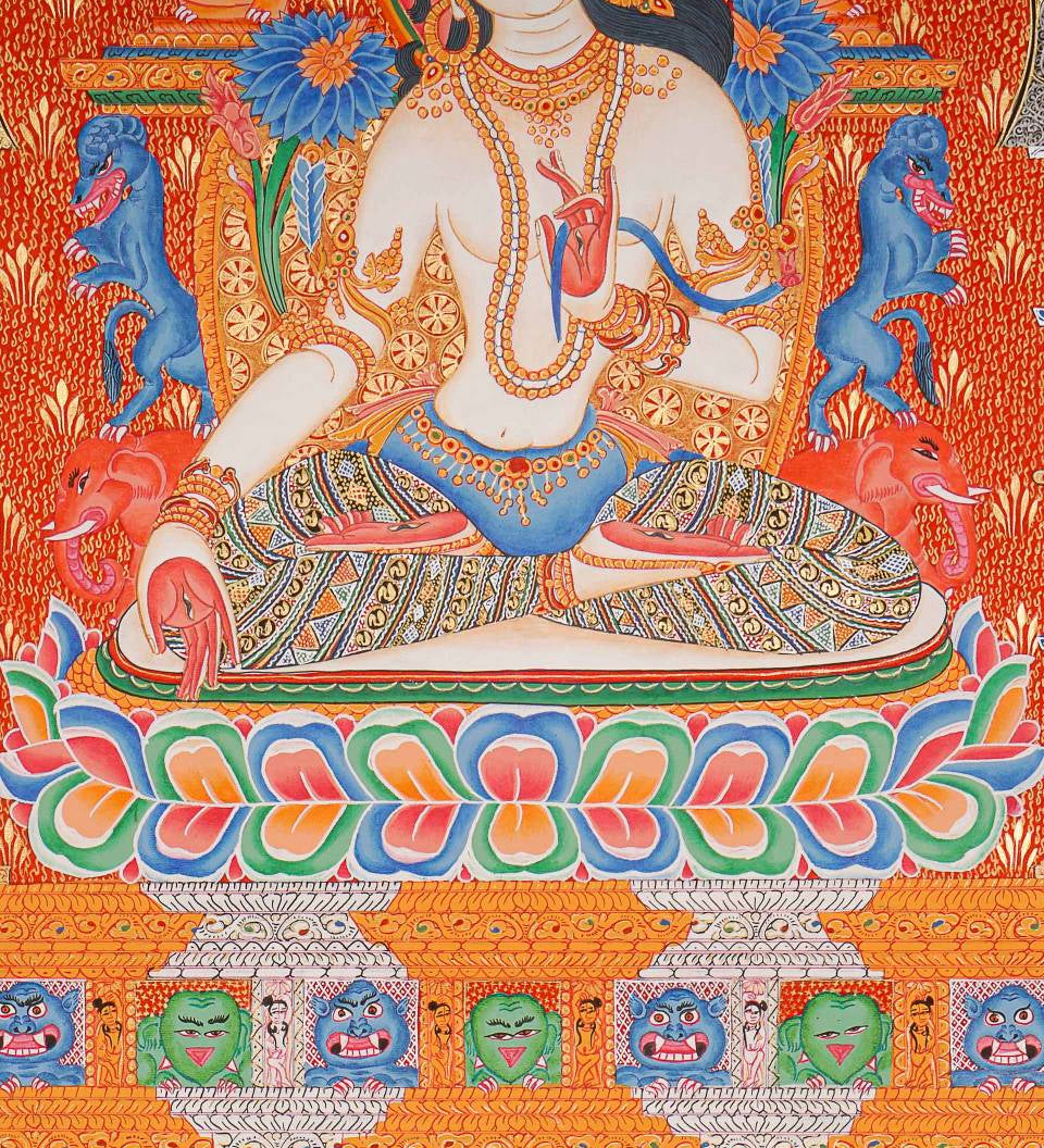 White Tara (Temple) Thangka Painting for prayer and meditation.