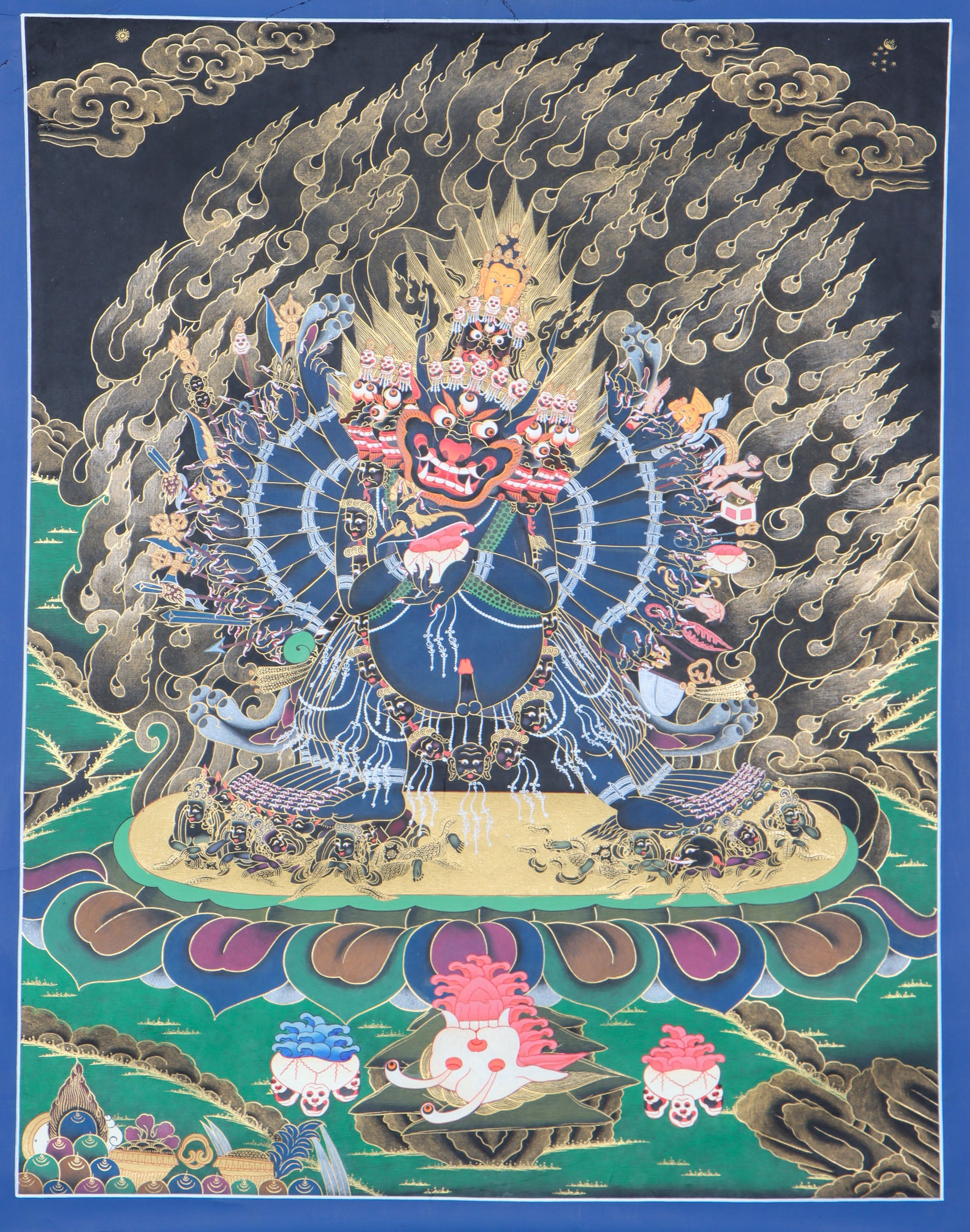 Yamantaka Thangka Painting for ignorance, delusion, and obstacles to enlightenment.