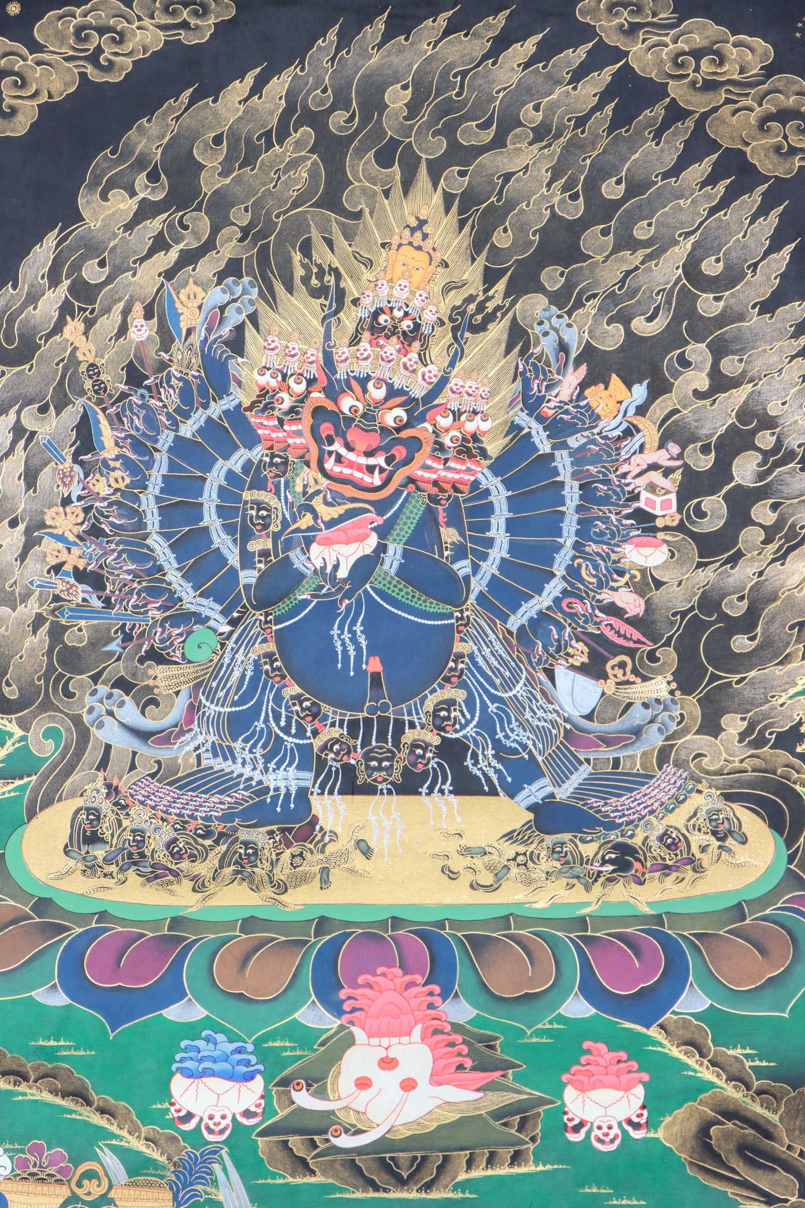 Yamantaka Thangka Painting for ignorance, delusion, and obstacles to enlightenment.