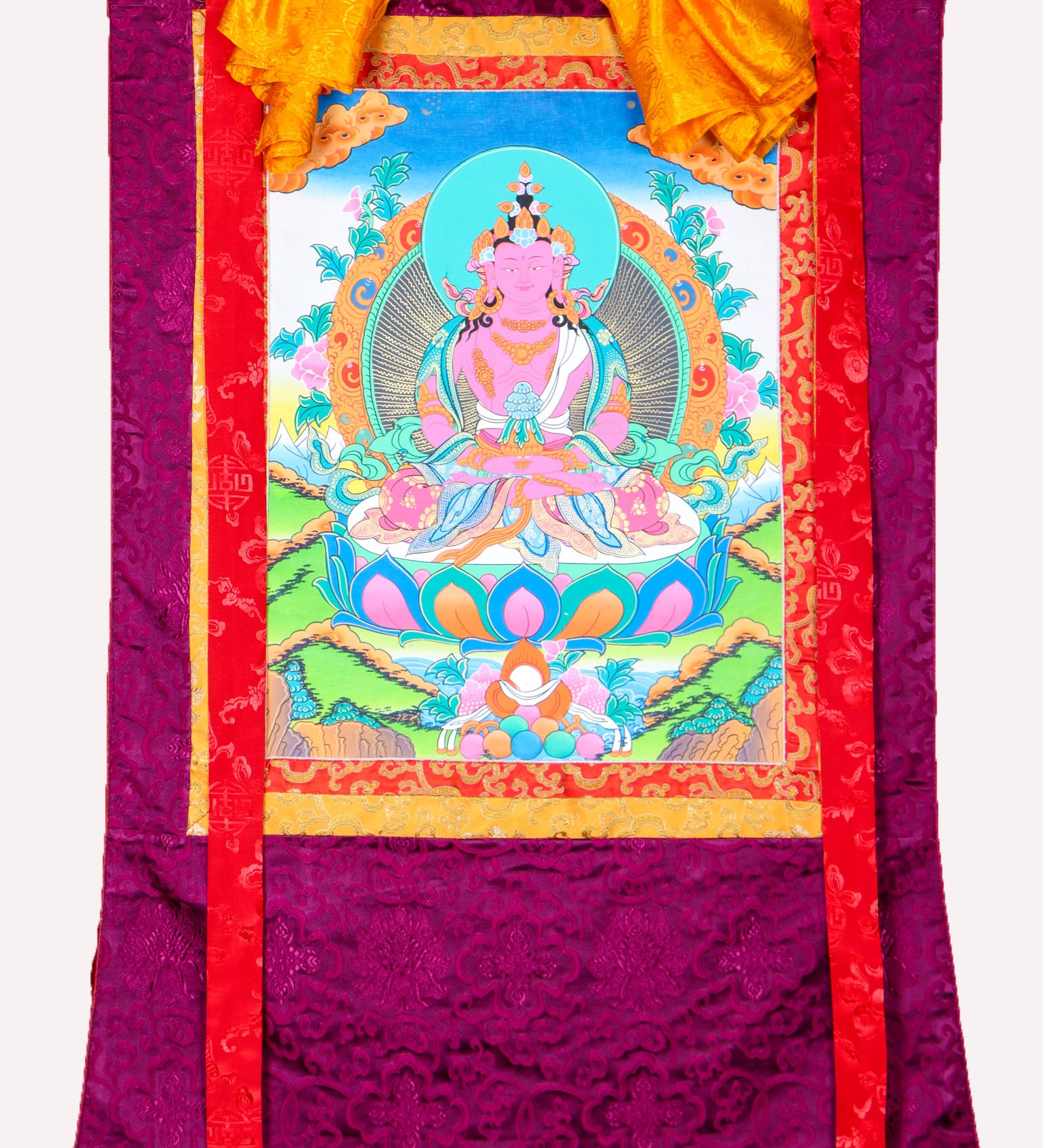 Amitayus Brocade Thangka Painting - Himalayas Shop