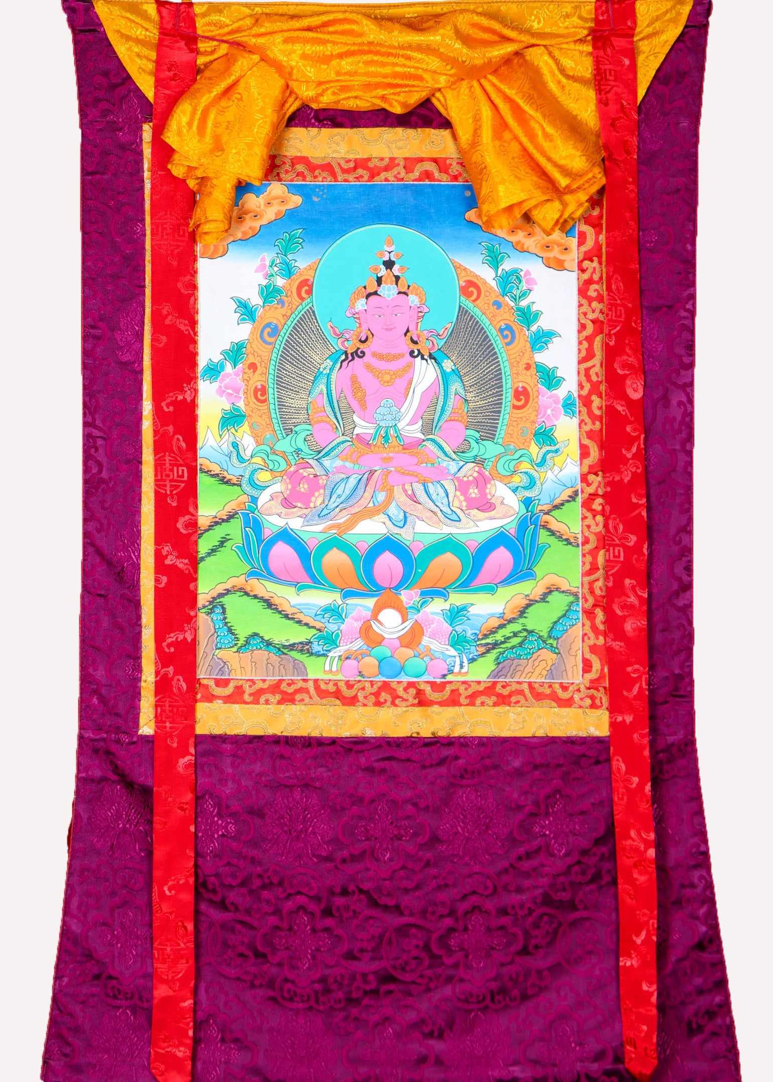 Amitayus Brocade Thangka Painting - Himalayas Shop