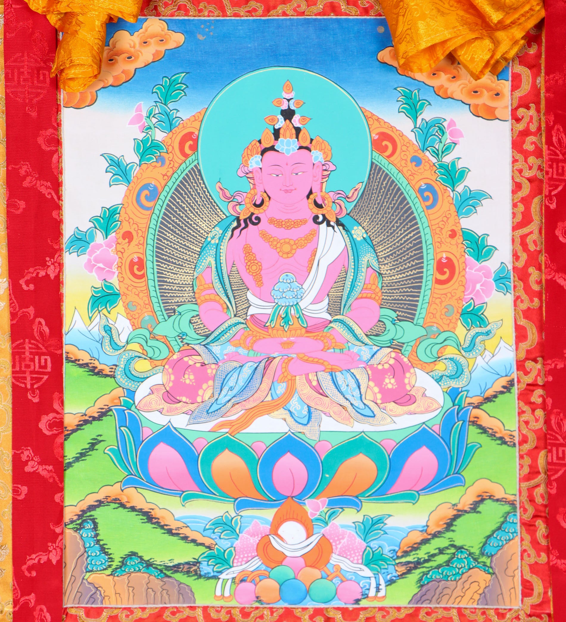 Amitayus Brocade Thangka Painting - Himalayas Shop