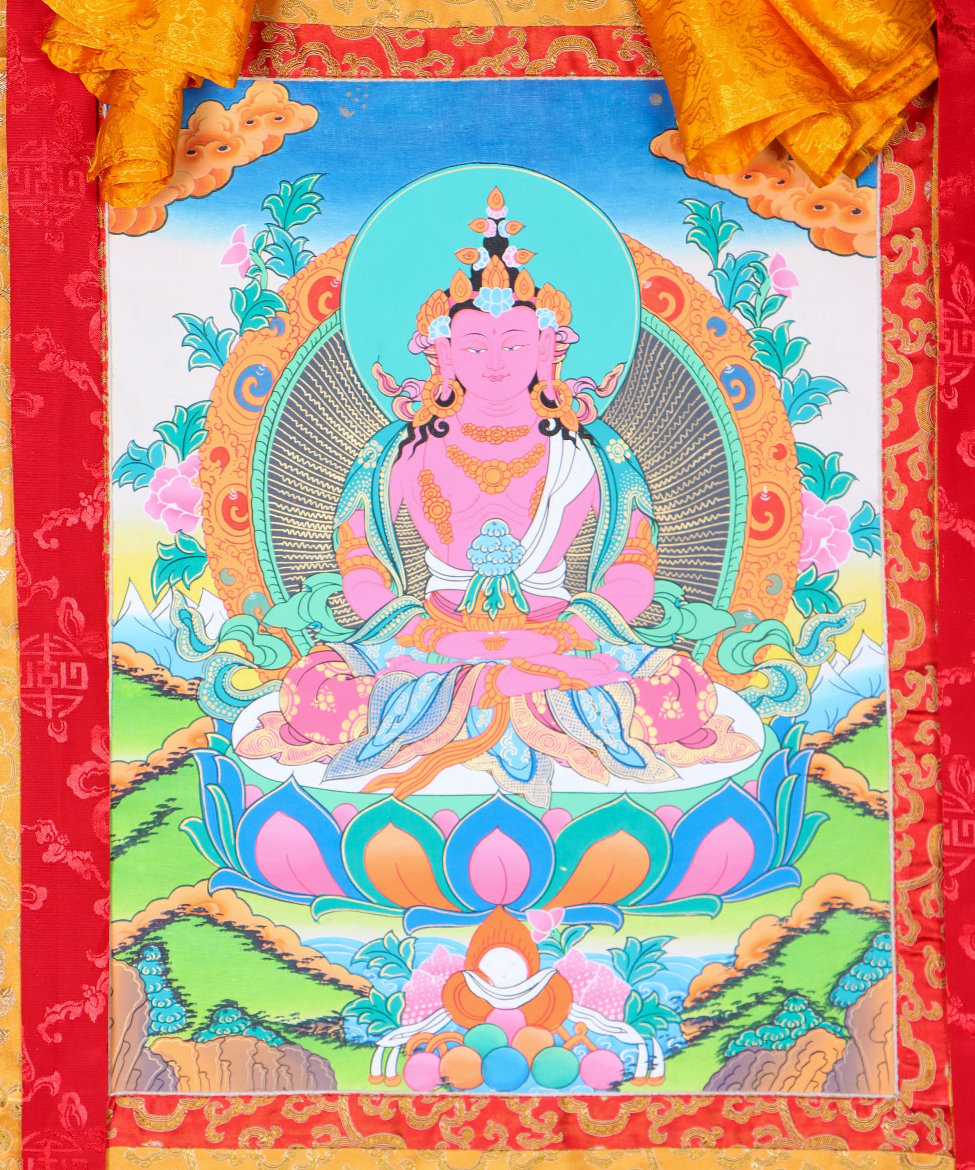 Amitayus Brocade Thangka Painting - Himalayas Shop
