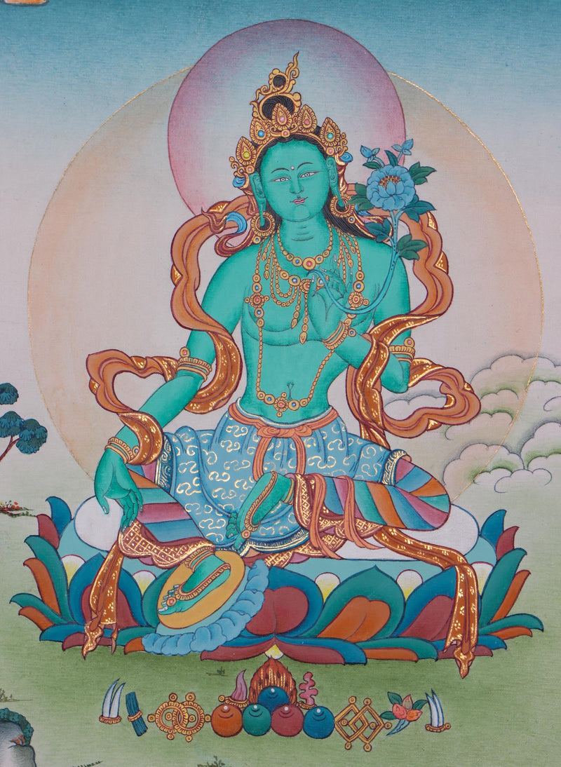 Green Tara Thangka Painting for healing | Special Thangka art for Tara practitioner
