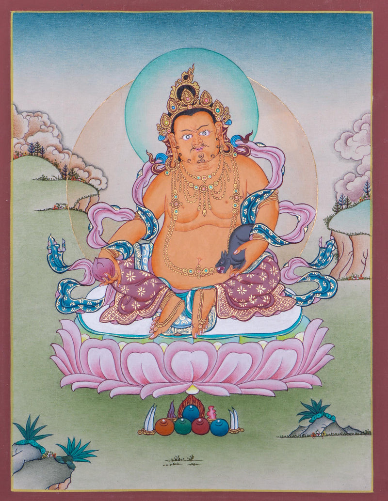 Zambala Tibetan Thangka Painting  by Master artesian | Buddhism deity of  wealth and fortune