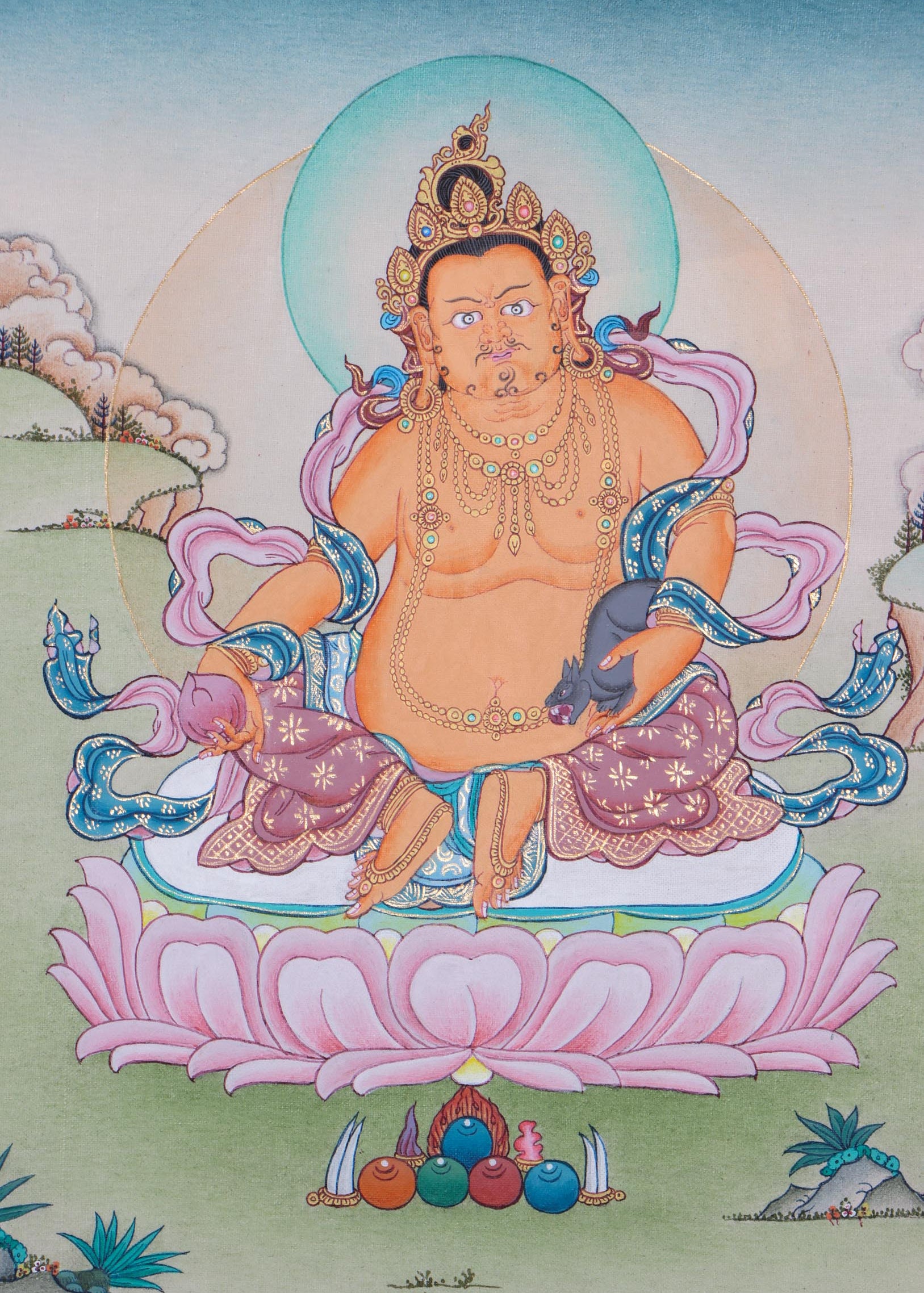 Zambala Tibetan Thangka Painting  by Master artesian | Buddhism deity of  wealth and fortune