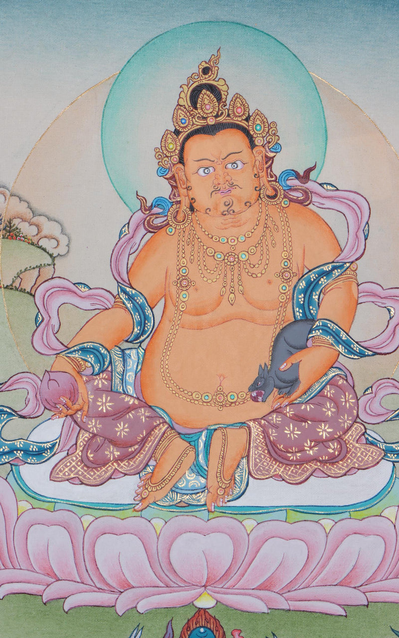 Zambala Tibetan Thangka Painting  by Master artesian | Buddhism deity of  wealth and fortune