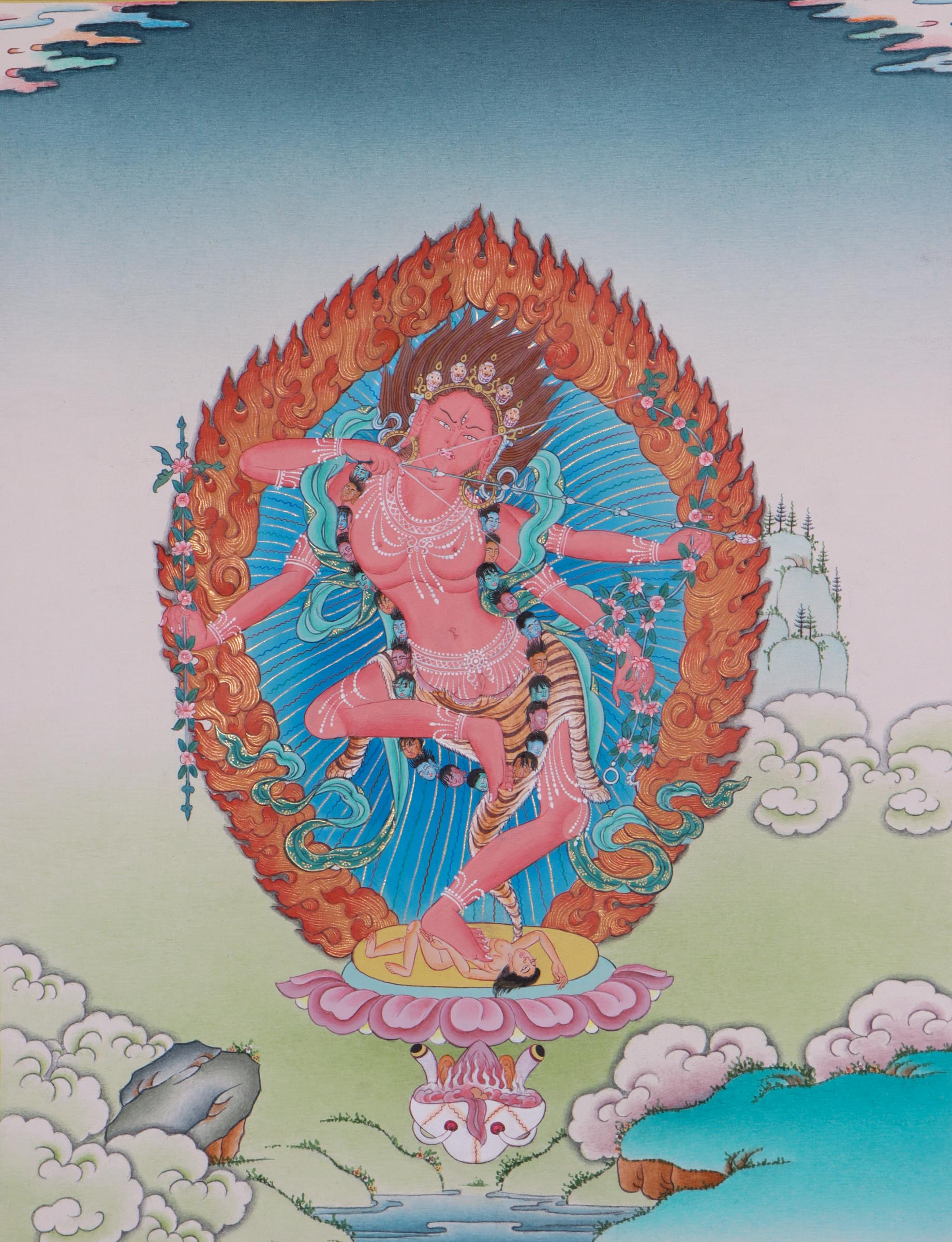Red Kurukulla Wrathful Yogini Female Buddhism Deity- Thangka Painting