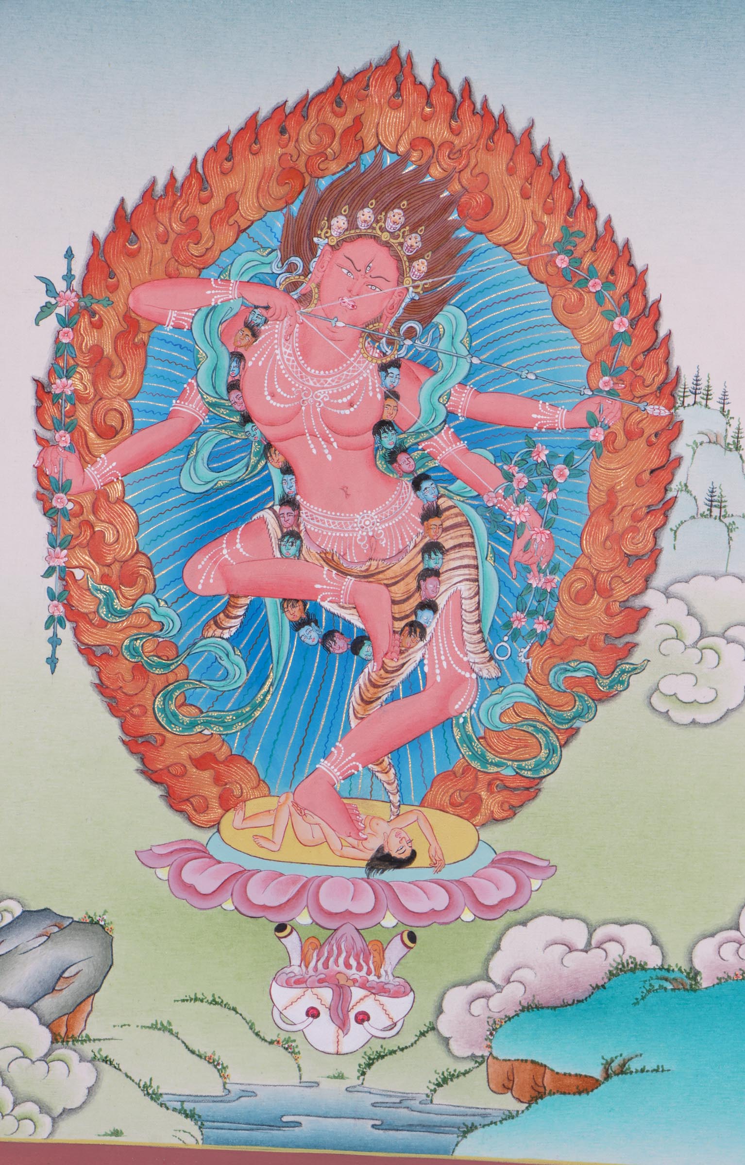 Red Kurukulla Wrathful Yogini Female Buddhism Deity- Thangka Painting