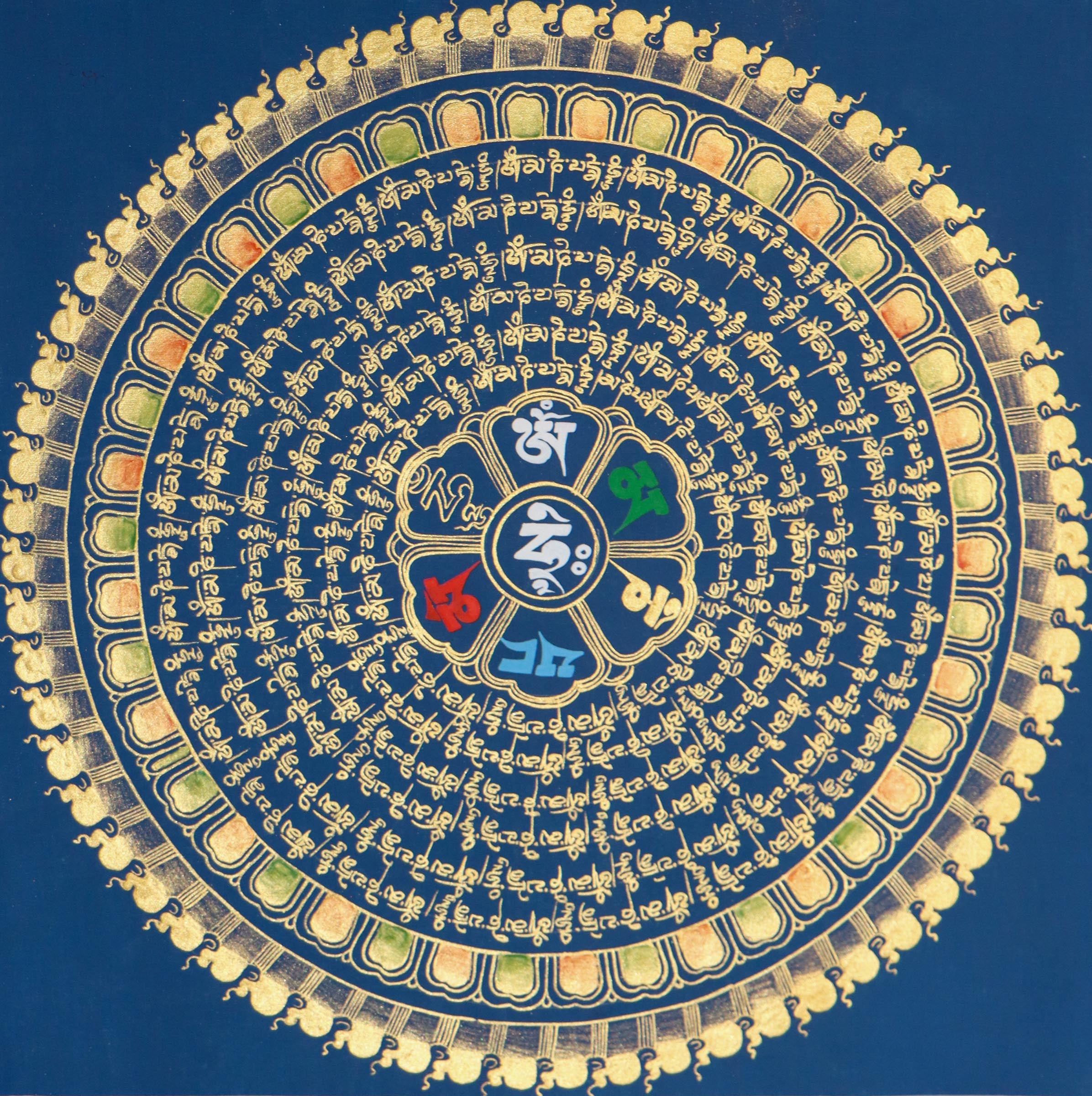 Mantra Mandala is an especially sacred Thangka of Tibetan Buddhist artwork.
