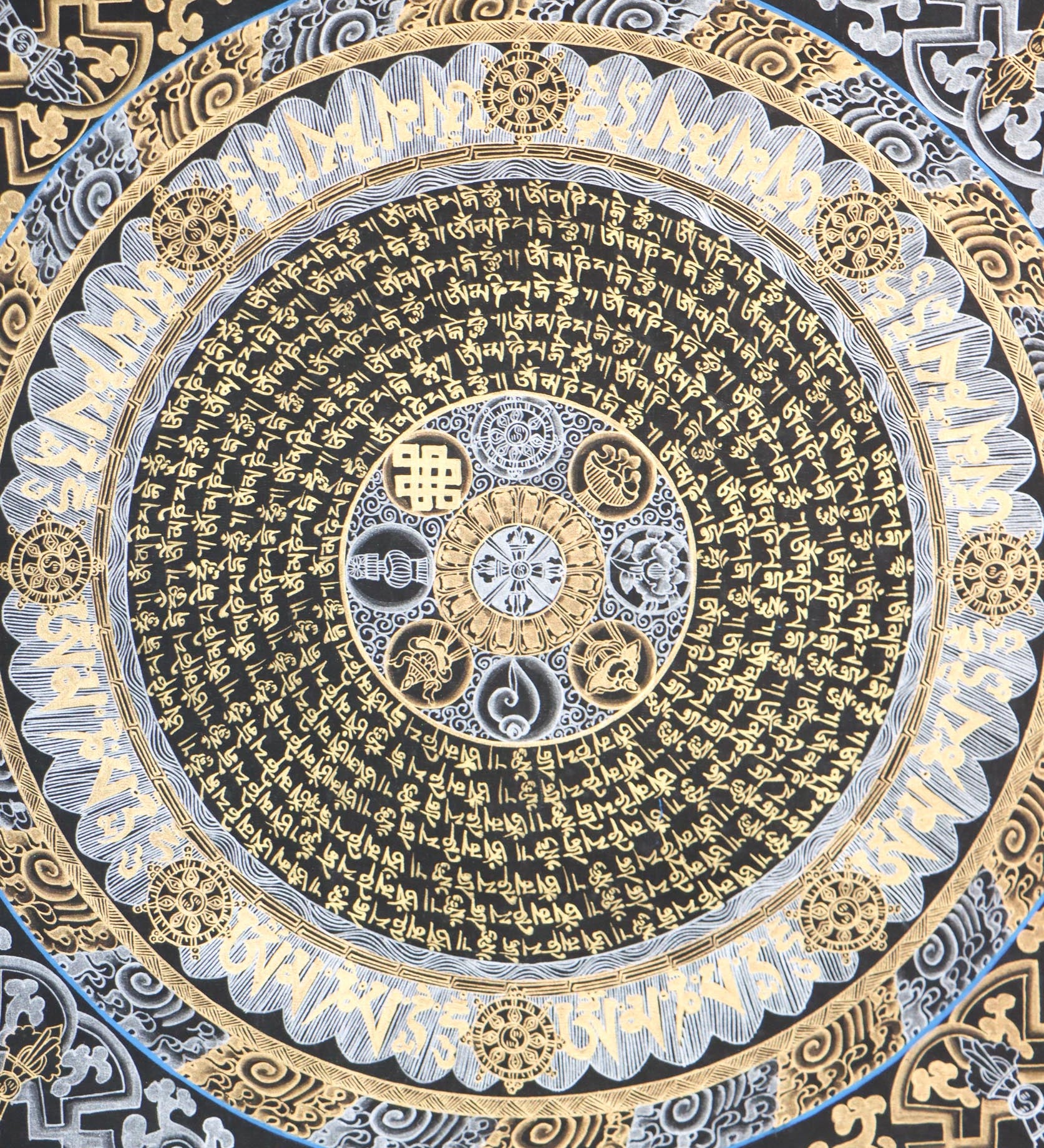 Mantra mandala Thangka for yoga and meditation decor.