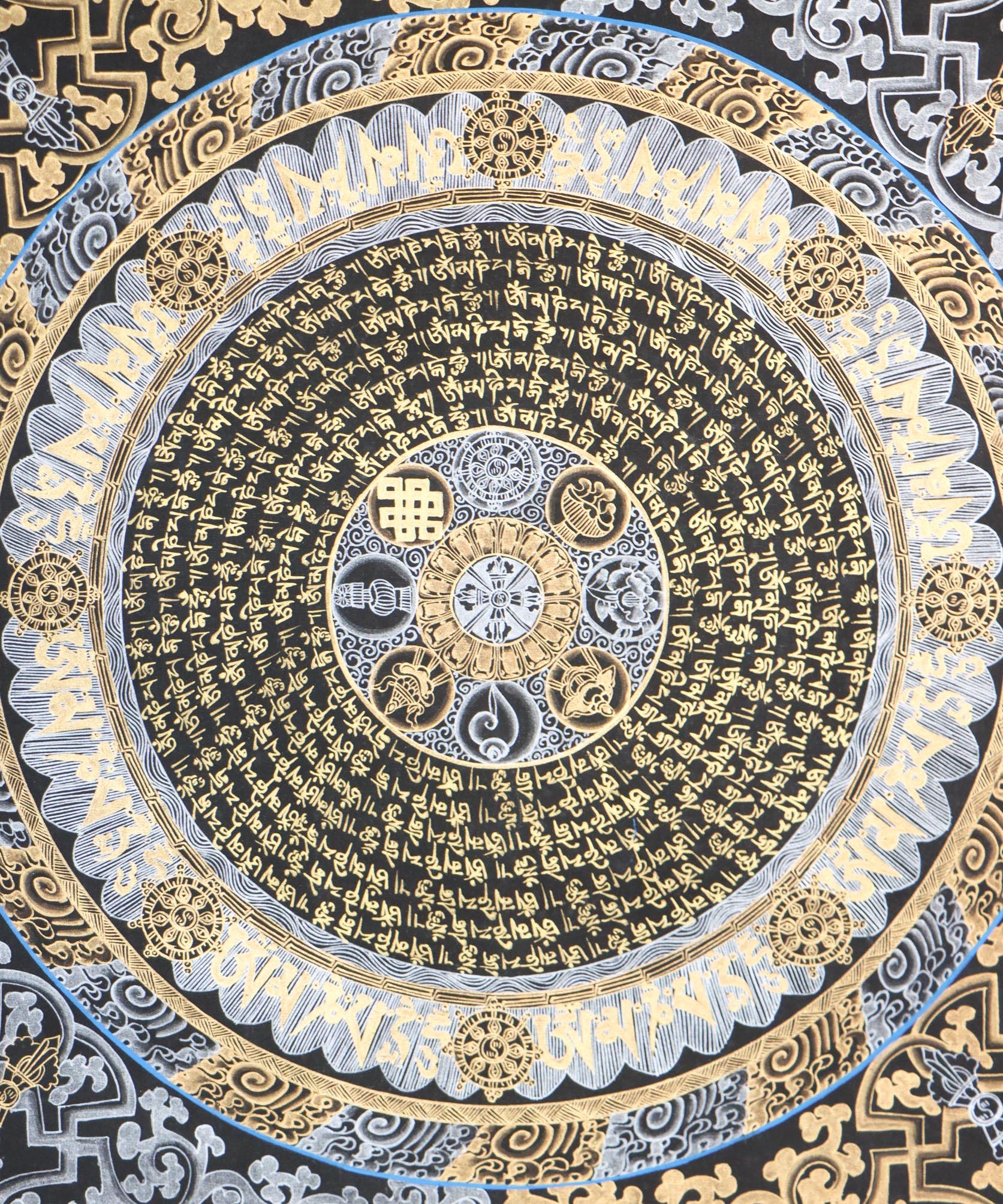 Mantra mandala Thangka for yoga and meditation decor.