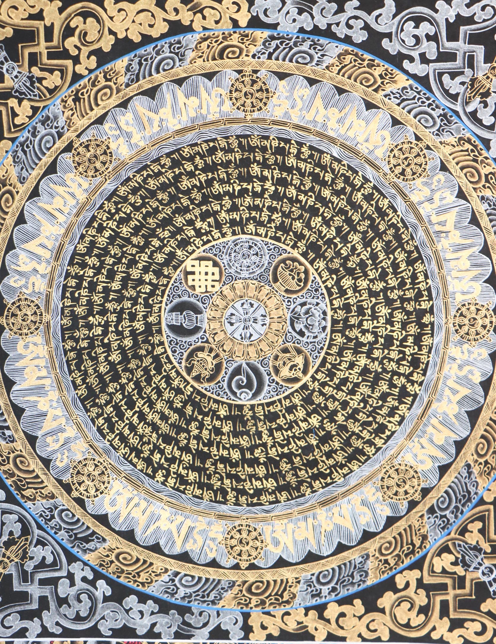 Mantra mandala Thangka for yoga and meditation decor.
