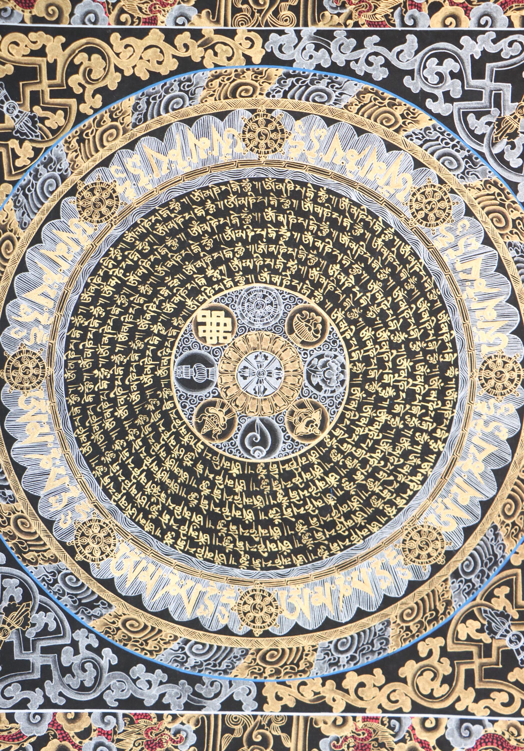 Mantra mandala Thangka for yoga and meditation decor.