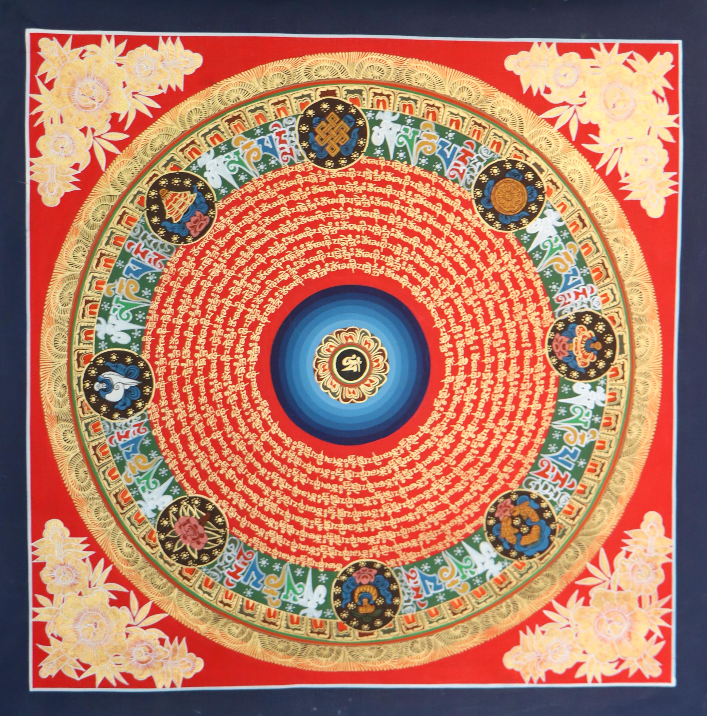 Mantra Mandala Thangka for  good fortune, wealth, and spiritual well-being.