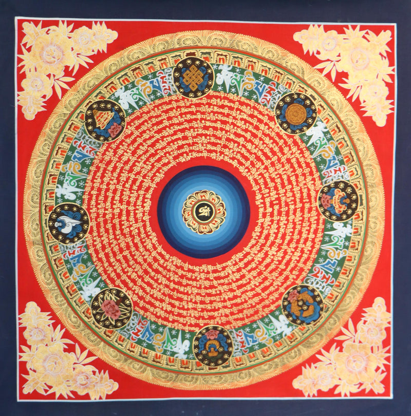 Mantra Mandala Thangka for  good fortune, wealth, and spiritual well-being.