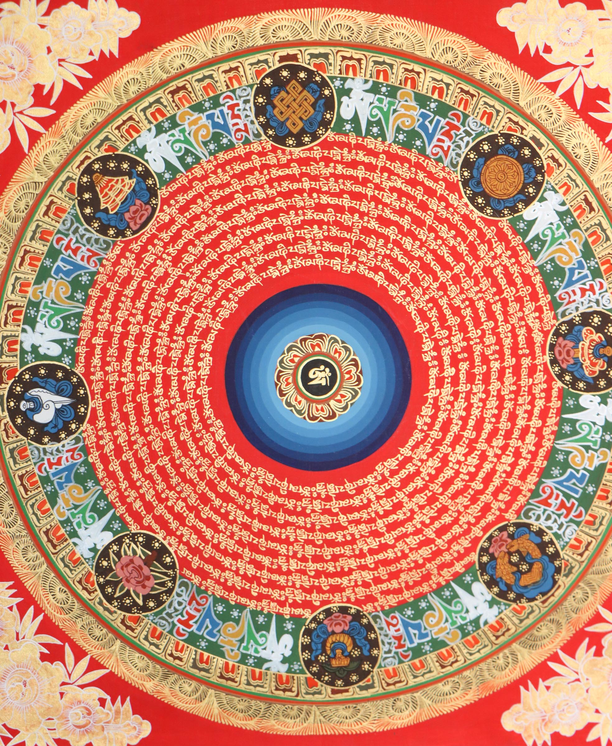 Mantra Mandala Thangka for good fortune, wealth, and spiritual well-being.
