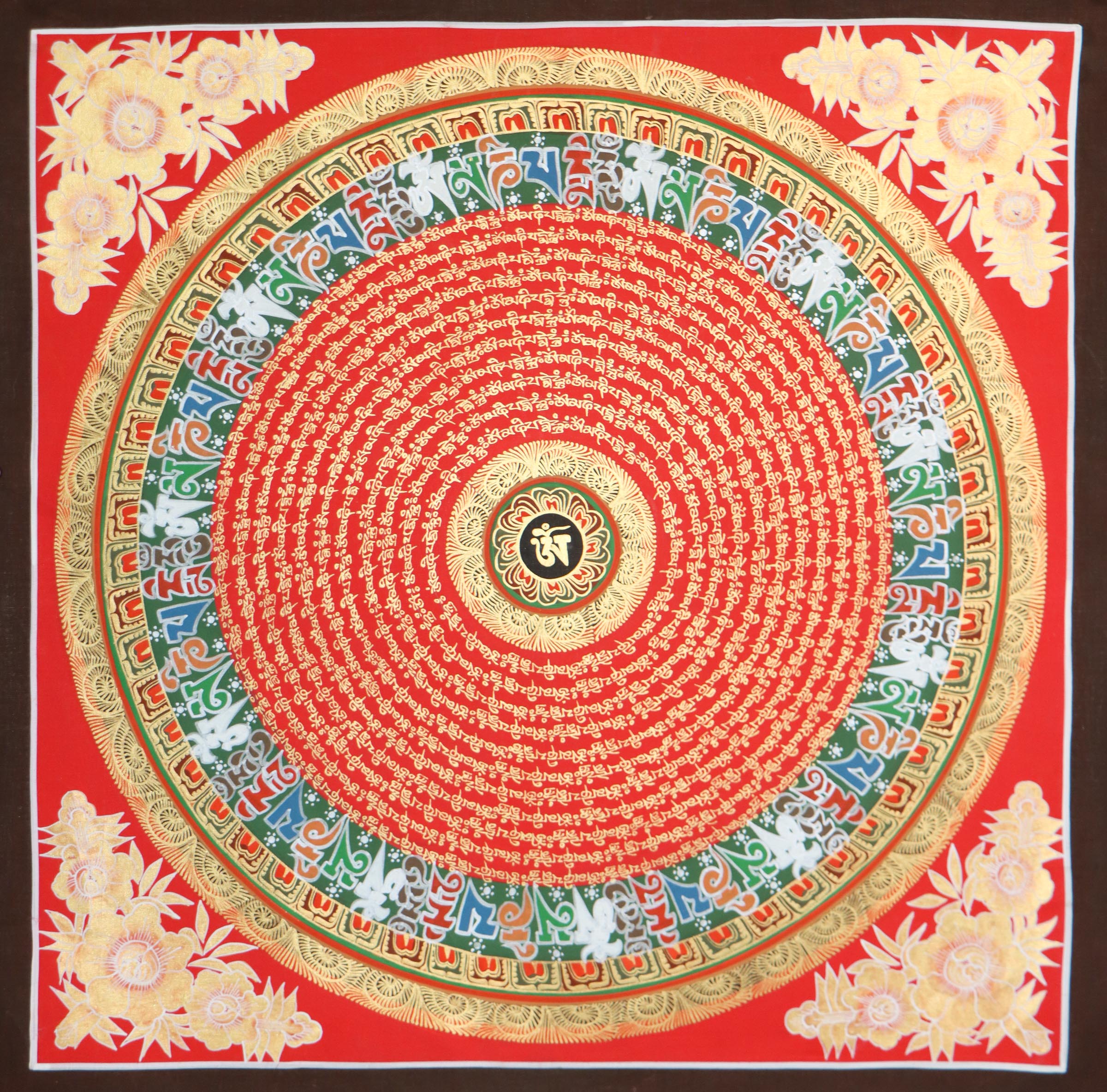 Red Mantra Mandala thangka for wall decor .