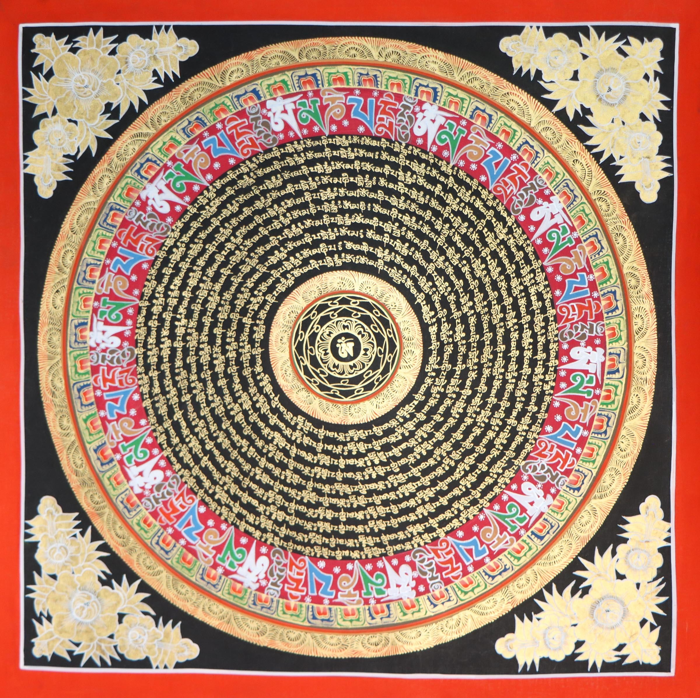 Black and Gold Mandala large size for home decor - Tibetan Thangka for good luck and positive enrgy