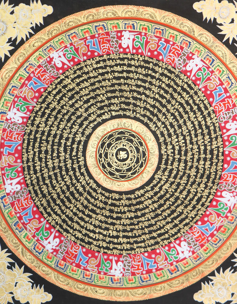 Black and Gold Mandala large size for home decor - Tibetan Thangka for good luck and positive enrgy