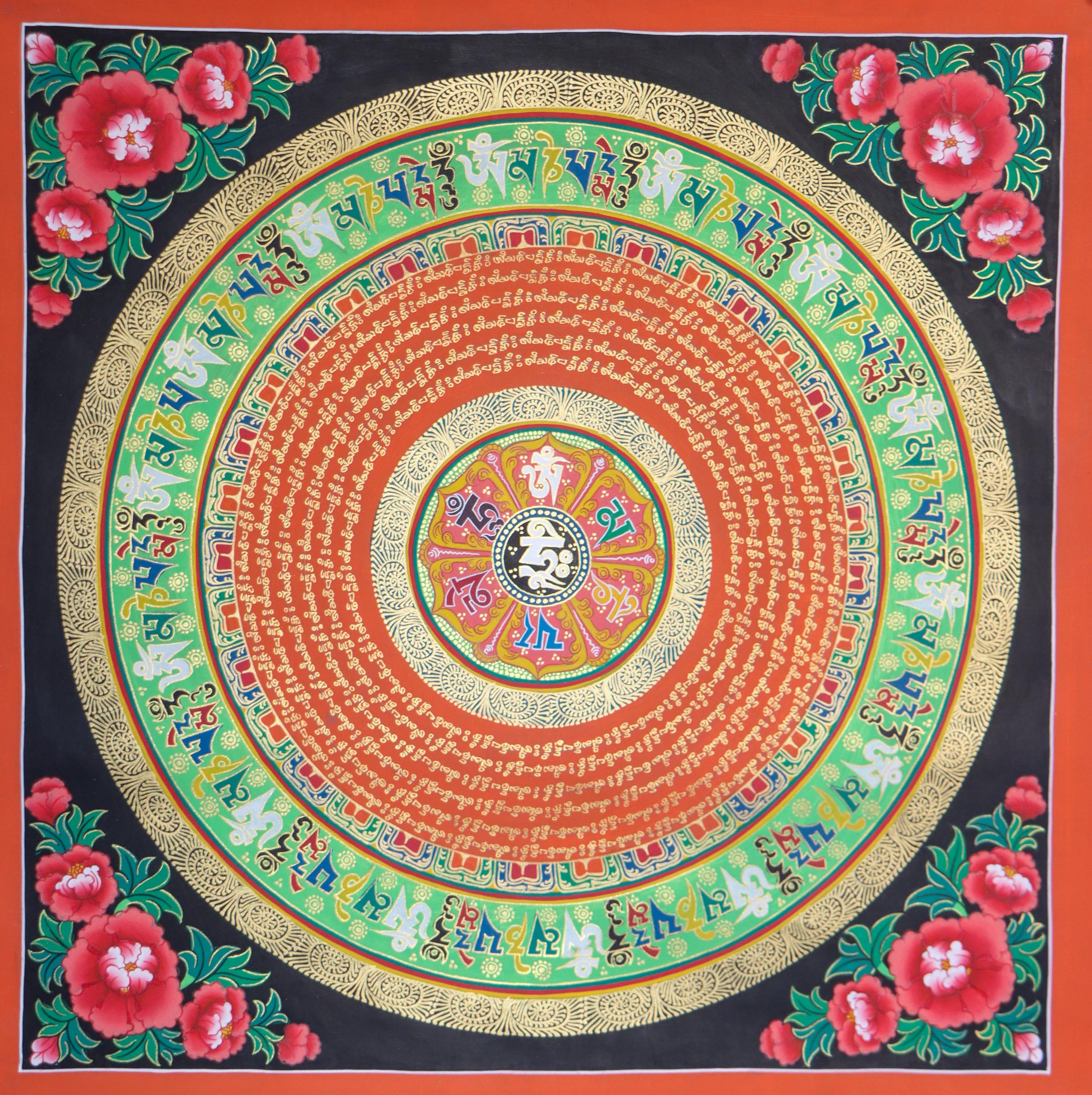 Black Mantra Mandala Thangka for positivity .