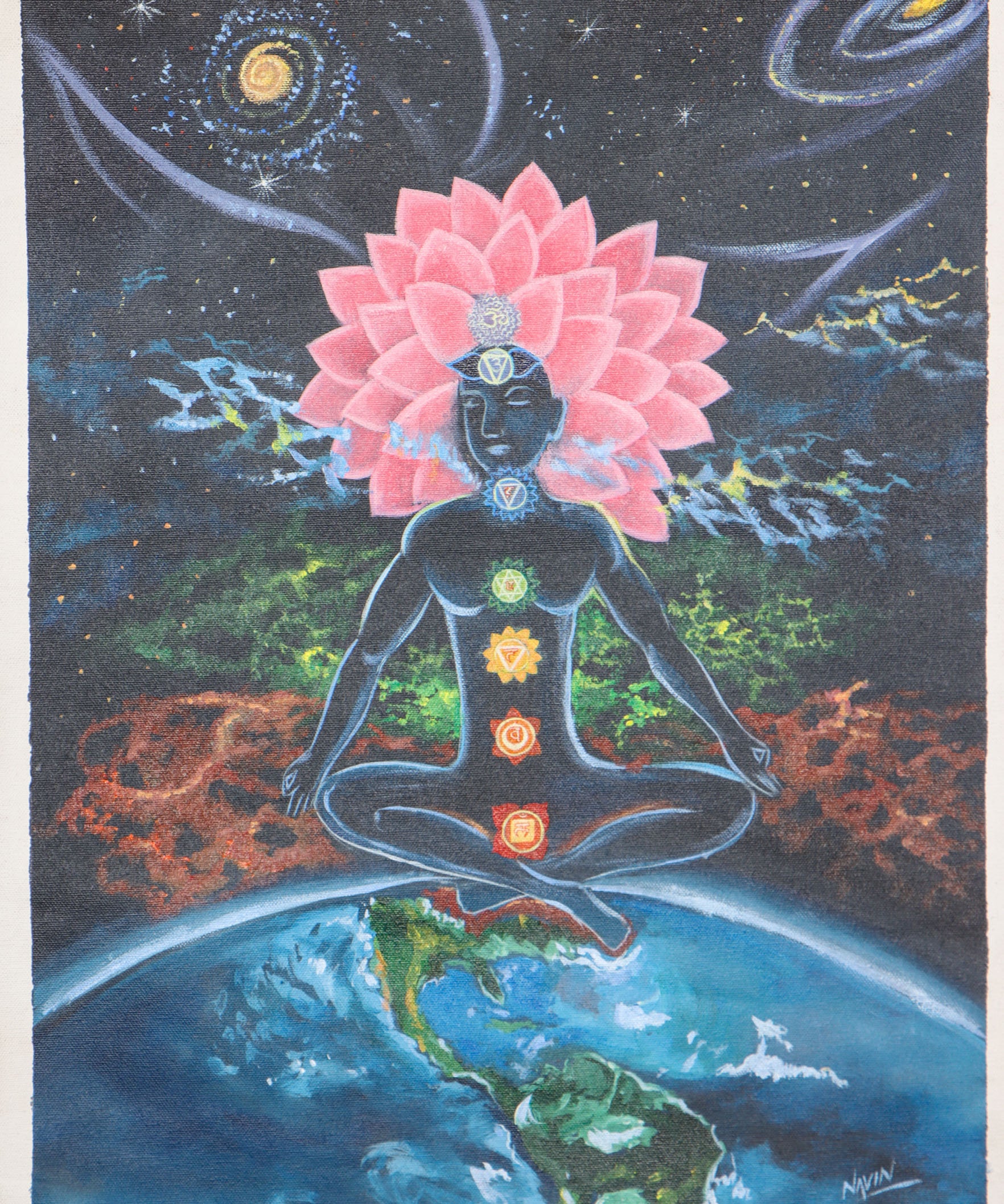 Handpainted oil painting of 7 chakras of Human body.