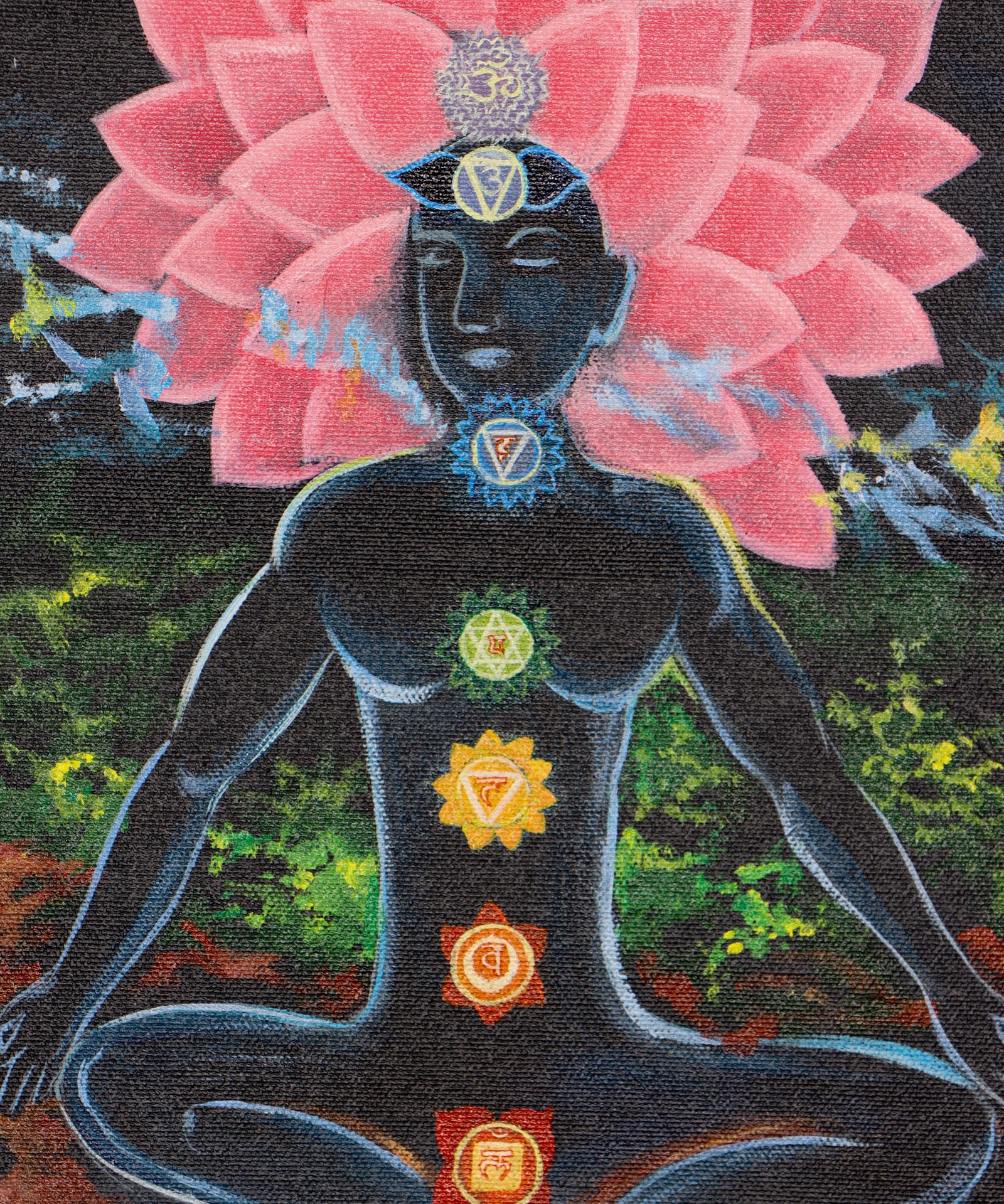 Handpainted oil painting of 7 chakras of Human body.