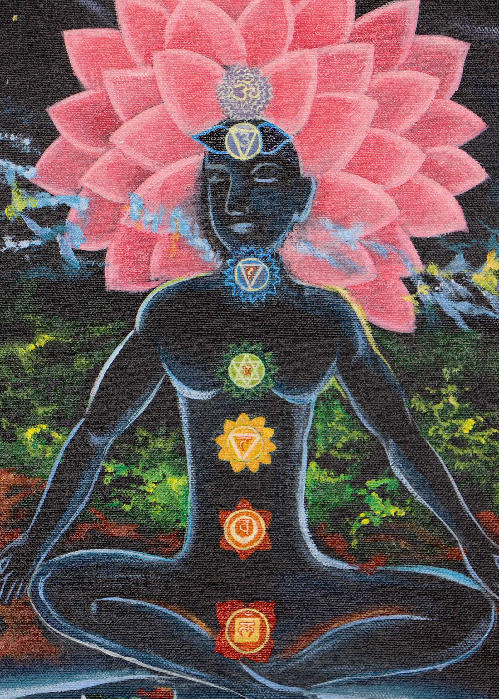 Handpainted oil painting of 7 chakras of Human body.