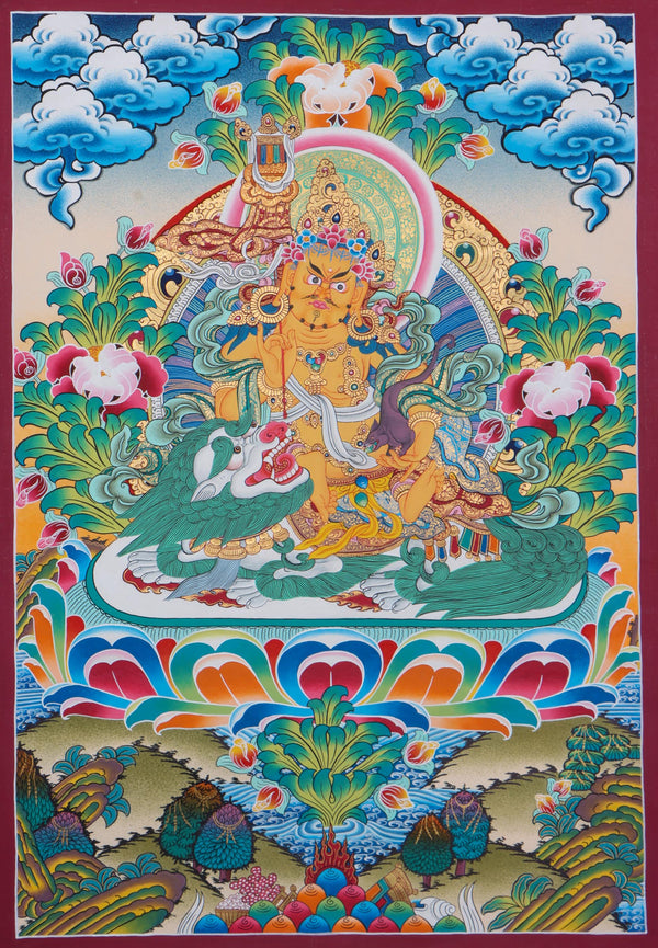 Zambala a wrathful deity of Tibetan Buddhism Thangka art for prosperity and abundance