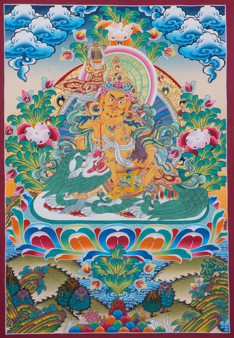 Zambala a wrathful deity of Tibetan Buddhism Thangka art for prosperity and abundance