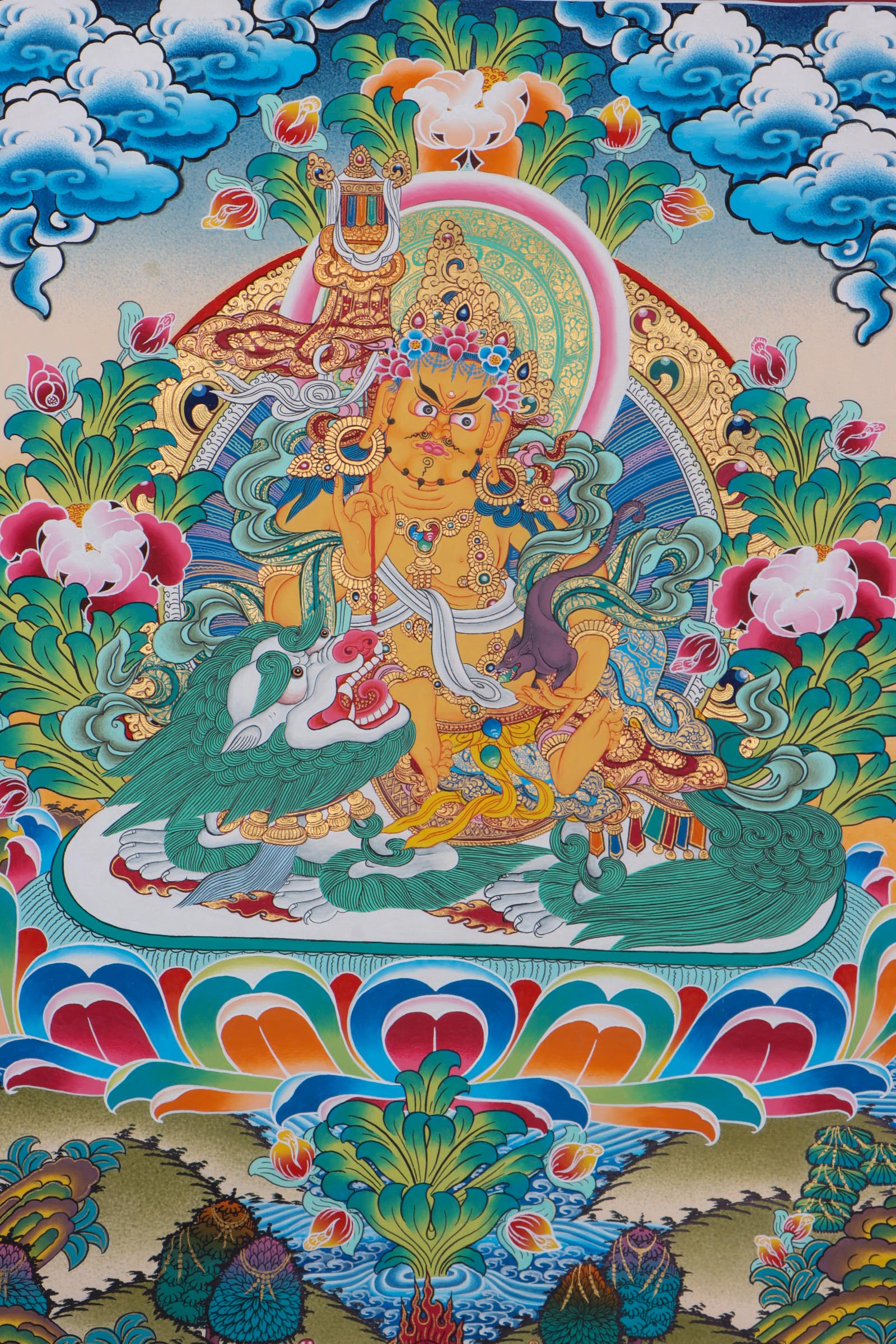 Zambala a wrathful deity of Tibetan Buddhism Thangka art for prosperity and abundance