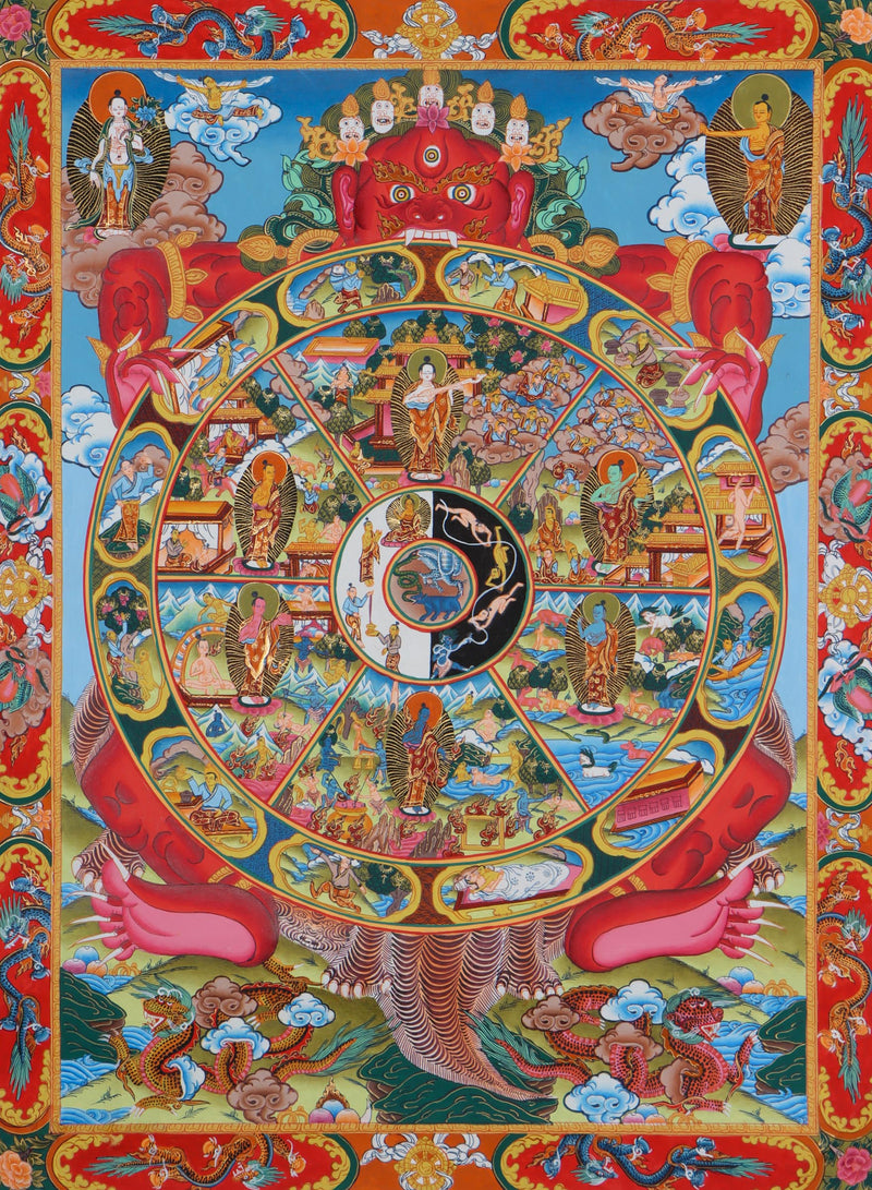The Samsara Thangka Painting - Wheel of life on Canvas