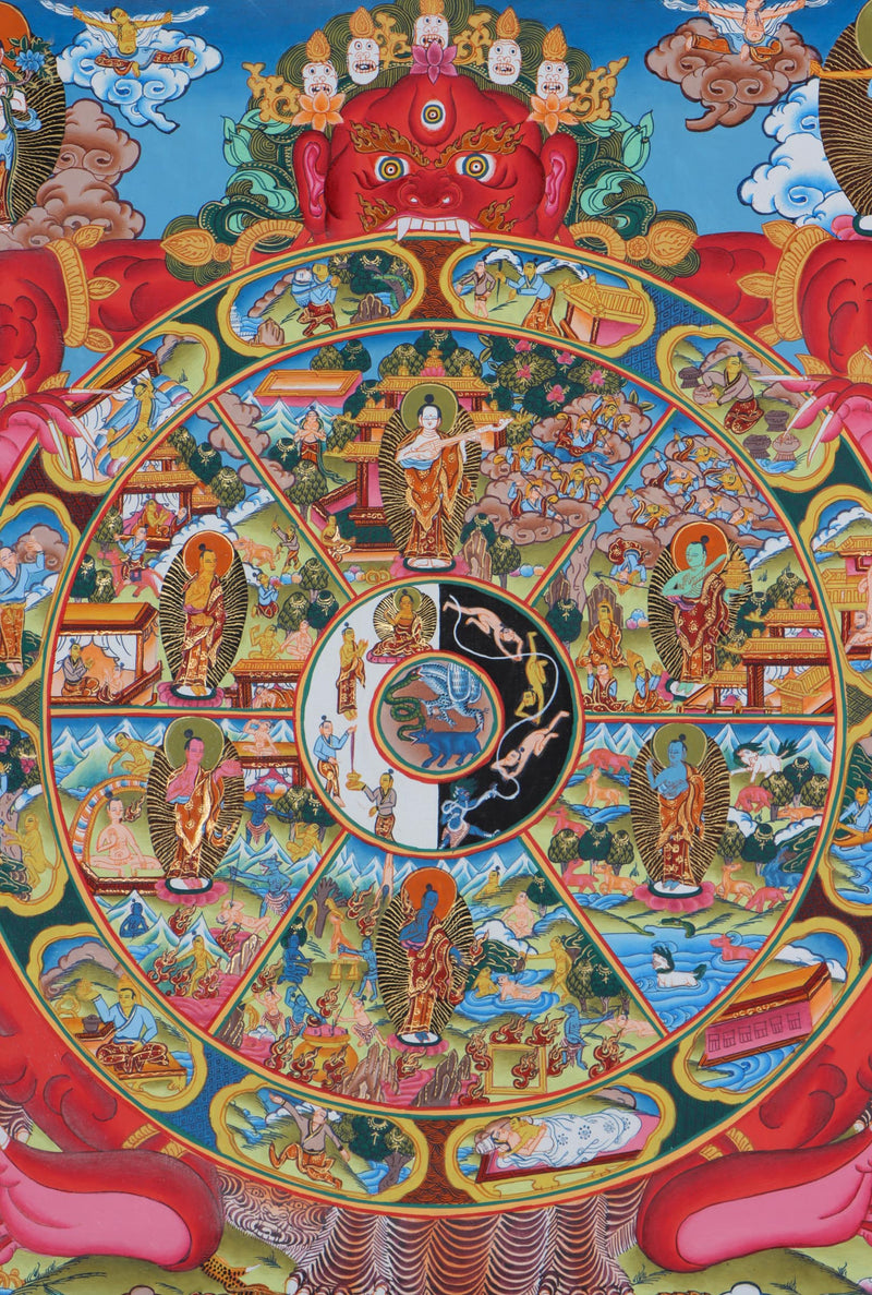 The Samsara Thangka Painting - Wheel of life on Canvas