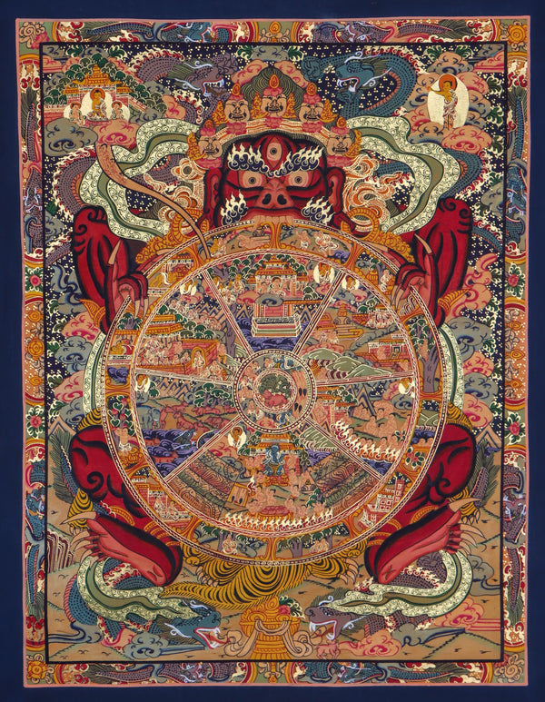 Samsara Thangka Painting on Canvas represent our life circle and way to enlightenment 