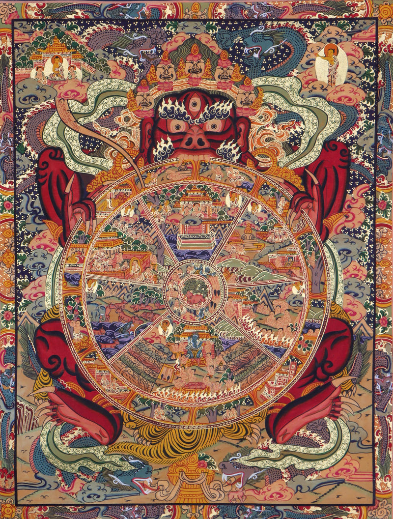 Samsara Thangka Painting on Canvas represent our life circle and way to enlightenment 
