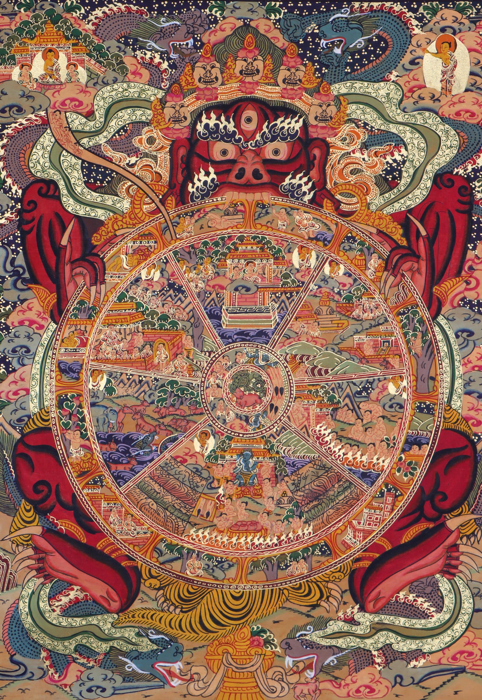 Samsara Thangka Painting on Canvas represent our life circle and way to enlightenment 