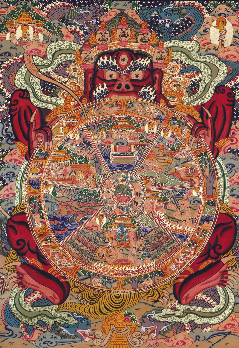 Samsara Thangka Painting on Canvas represent our life circle and way to enlightenment 