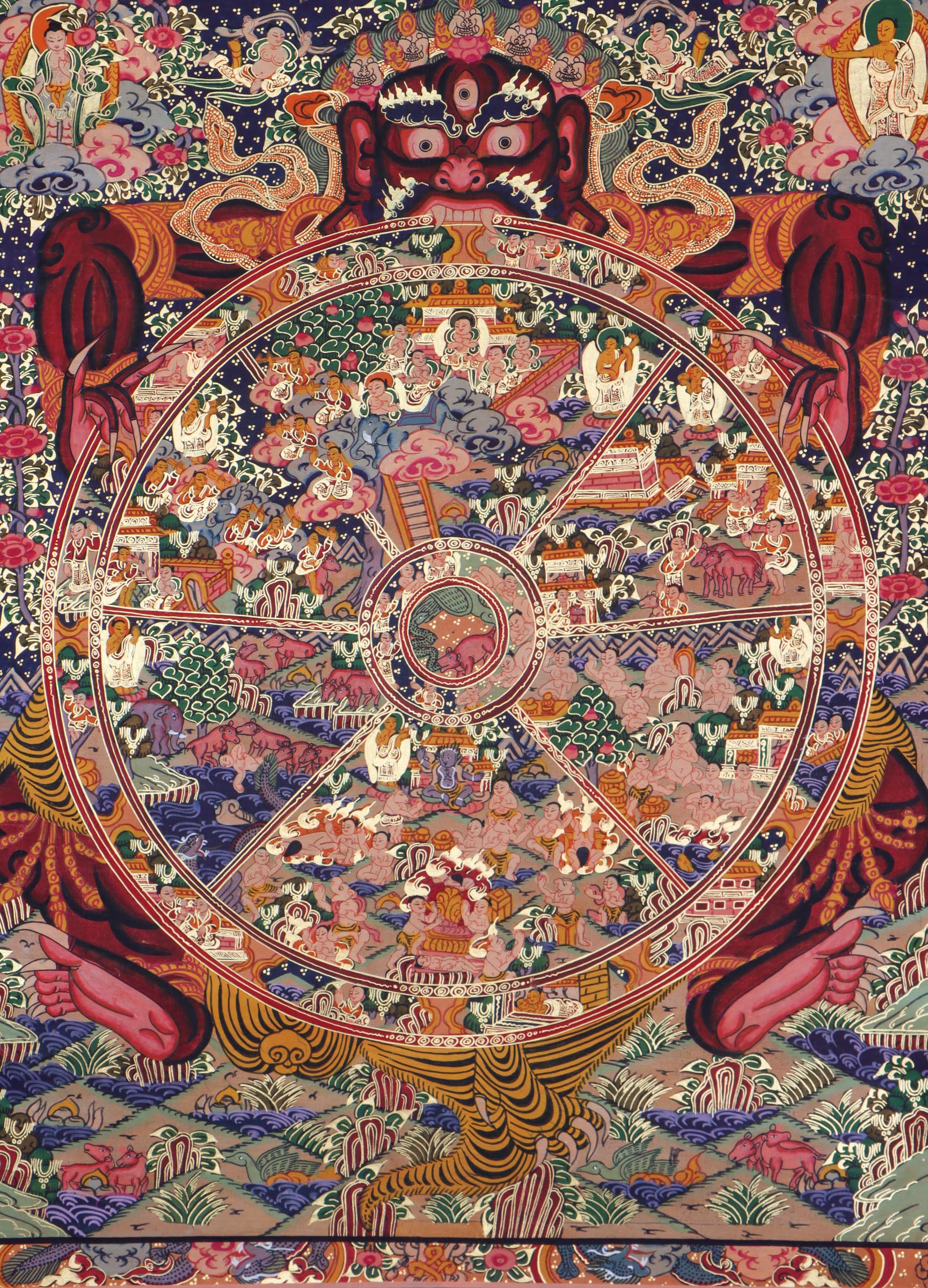 Wheel of Life thangka for meditation and teaching aid .