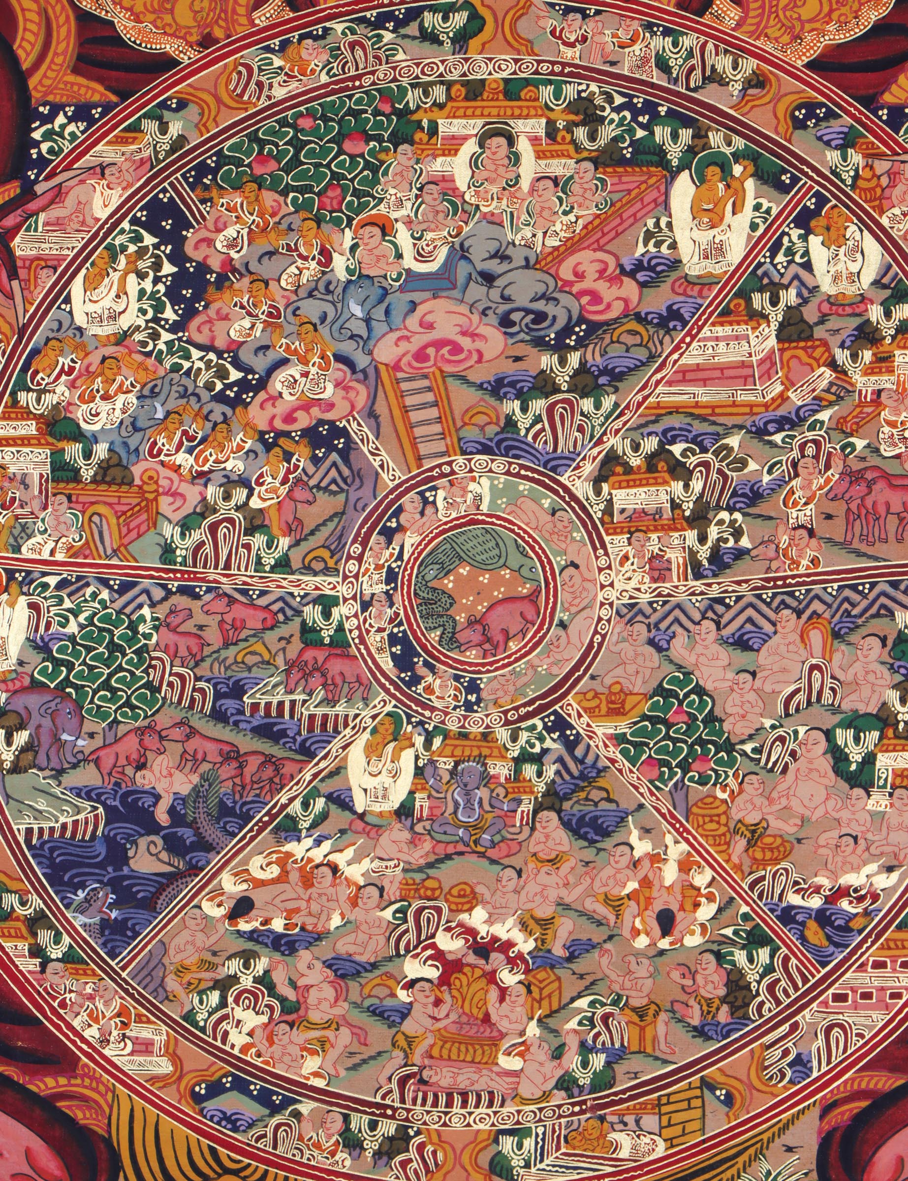 Wheel of Life thangka for meditation and teaching aid .