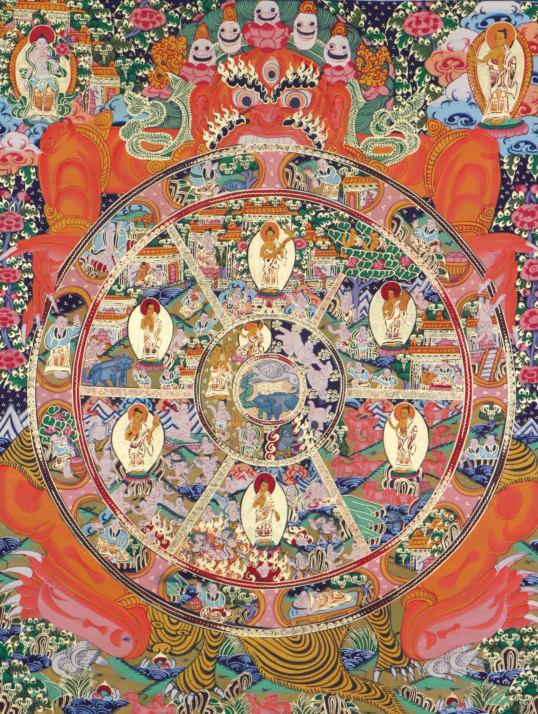 Wheel of life Thangka Painting - Buddhism Art of Spirituality and life existence