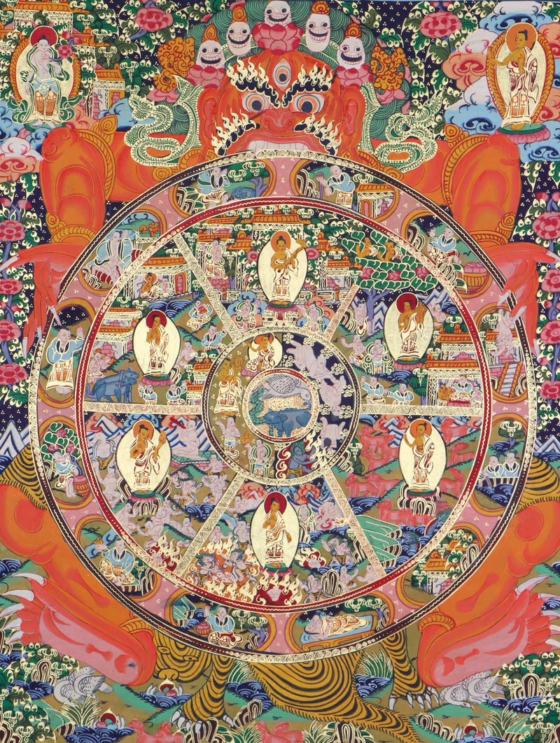 Wheel of life Thangka Painting - Buddhism Art of Spirituality and life existence