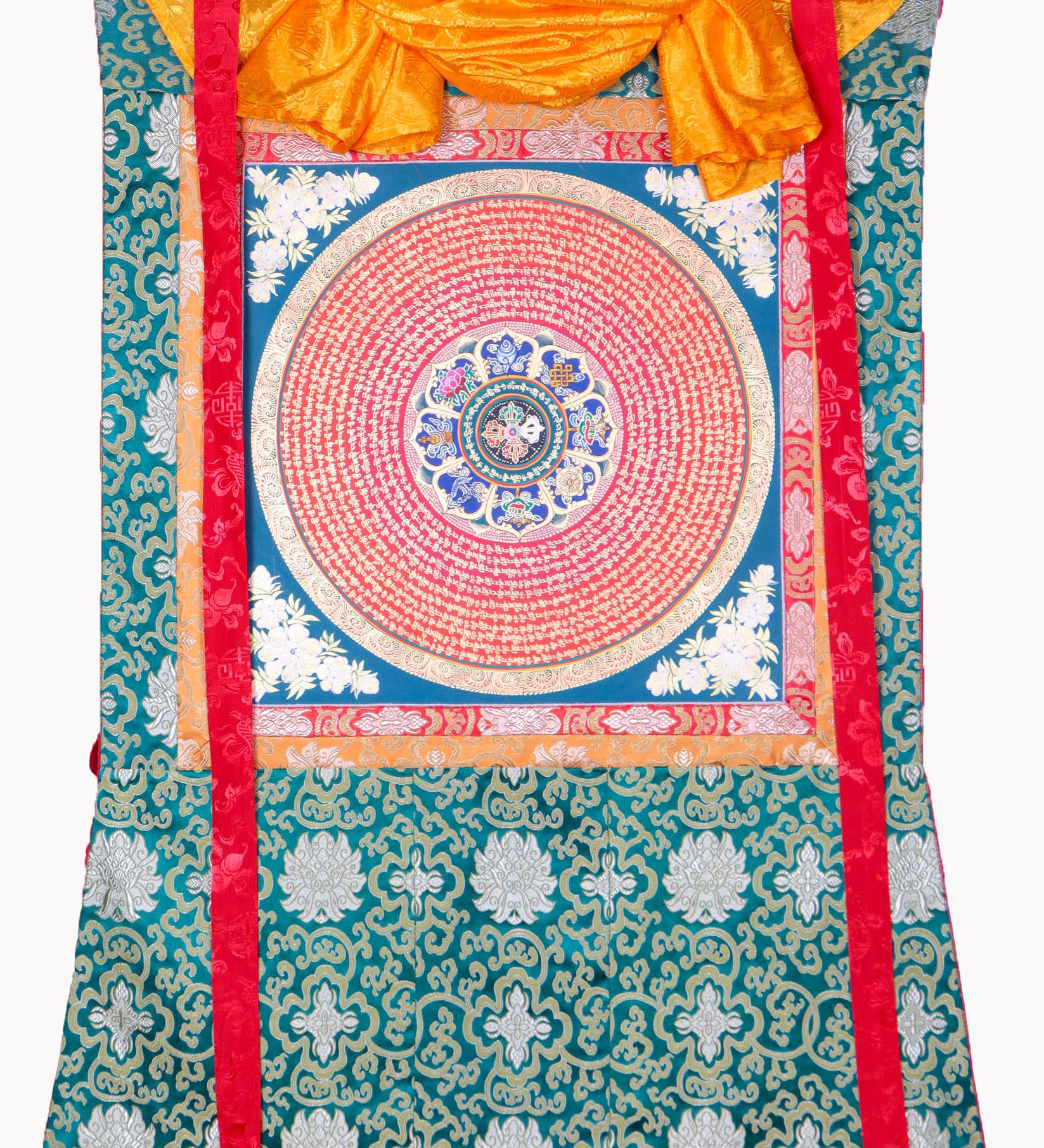 Mantra Mandala Brocade Thangka - Tibetan Handpainted Art